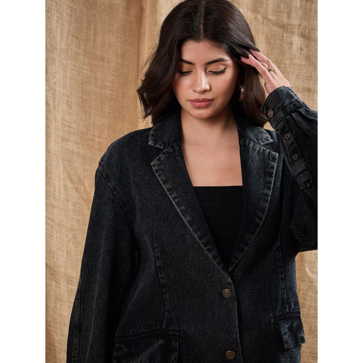 بليزر دنيم فضفاض بياقة نوتش ساسافراس × ستايلي-women-clothing-coatsandjackets-blazers-image-4