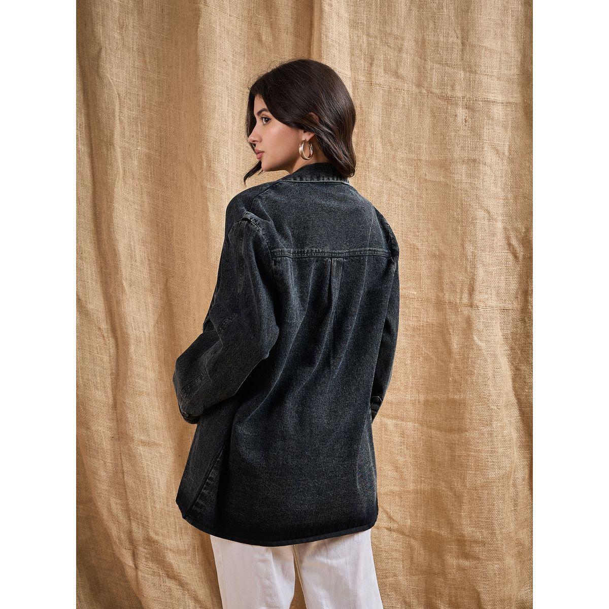 بليزر دنيم فضفاض بياقة نوتش ساسافراس × ستايلي-women-clothing-coatsandjackets-blazers-image-5