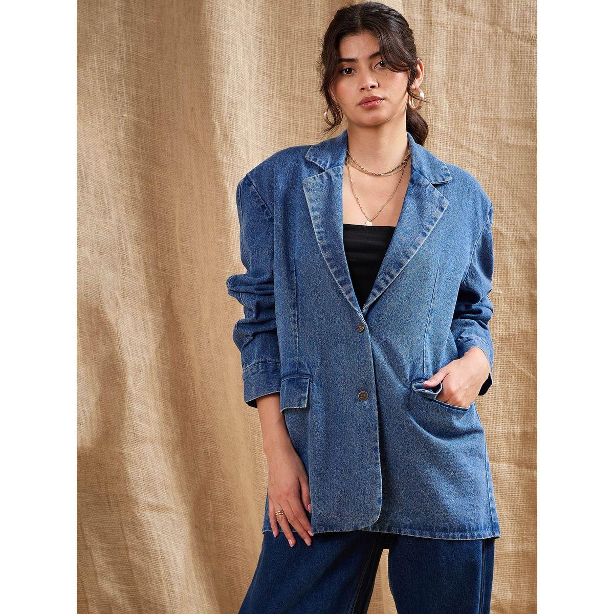 Sassafras X Styli  Longline Notch Lapel Oversized Denim Blazer-women-clothing-coatsandjackets-blazers-image-1