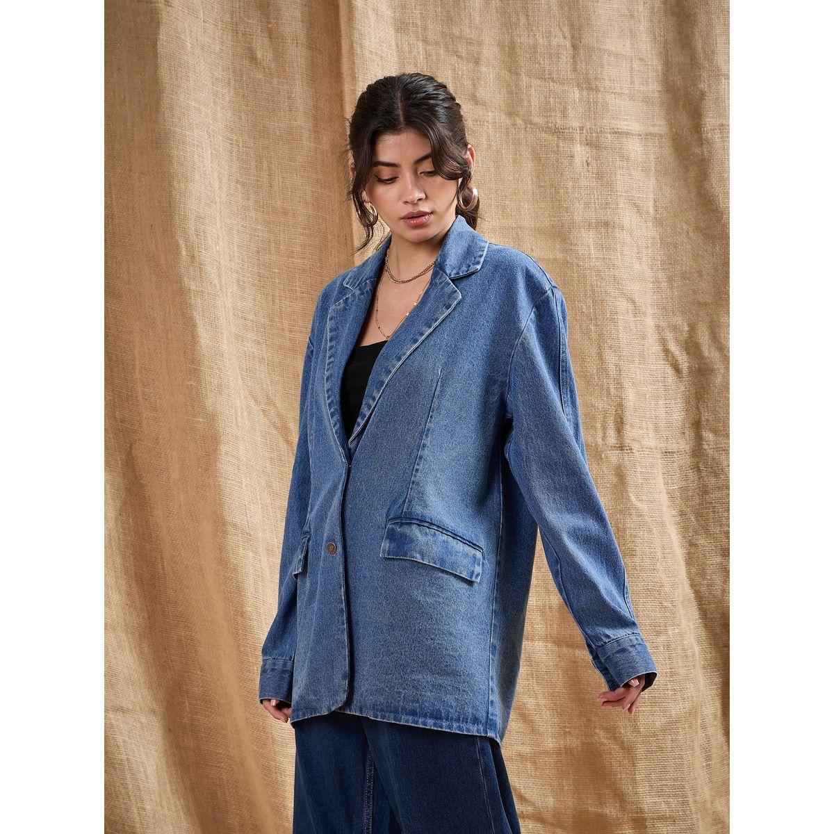 Sassafras X Styli  Longline Notch Lapel Oversized Denim Blazer-women-clothing-coatsandjackets-blazers-image-3