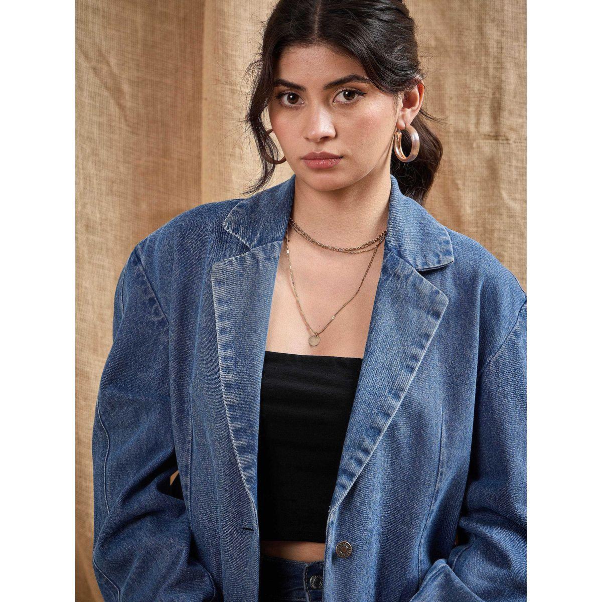Sassafras X Styli  Longline Notch Lapel Oversized Denim Blazer-women-clothing-coatsandjackets-blazers-image-4