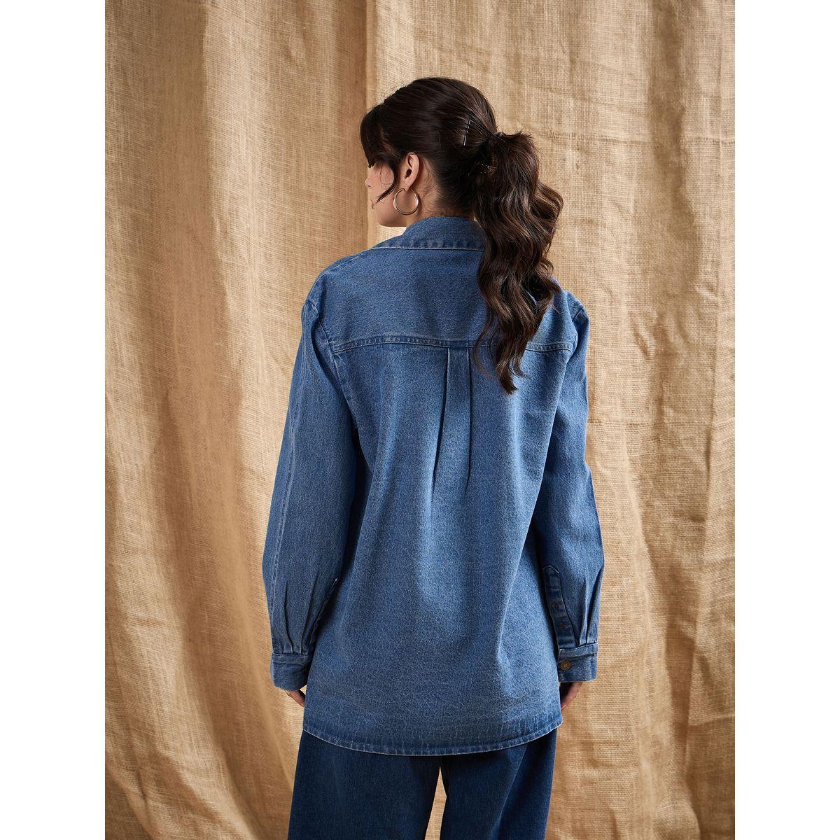 Sassafras X Styli  Longline Notch Lapel Oversized Denim Blazer-women-clothing-coatsandjackets-blazers-image-5