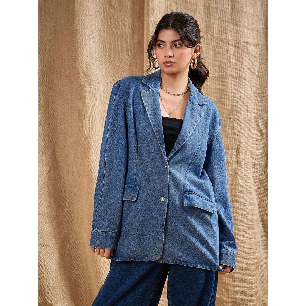 Sassafras X Styli  Longline Notch Lapel Oversized Denim Blazer-women-clothing-coatsandjackets-blazers-image-7