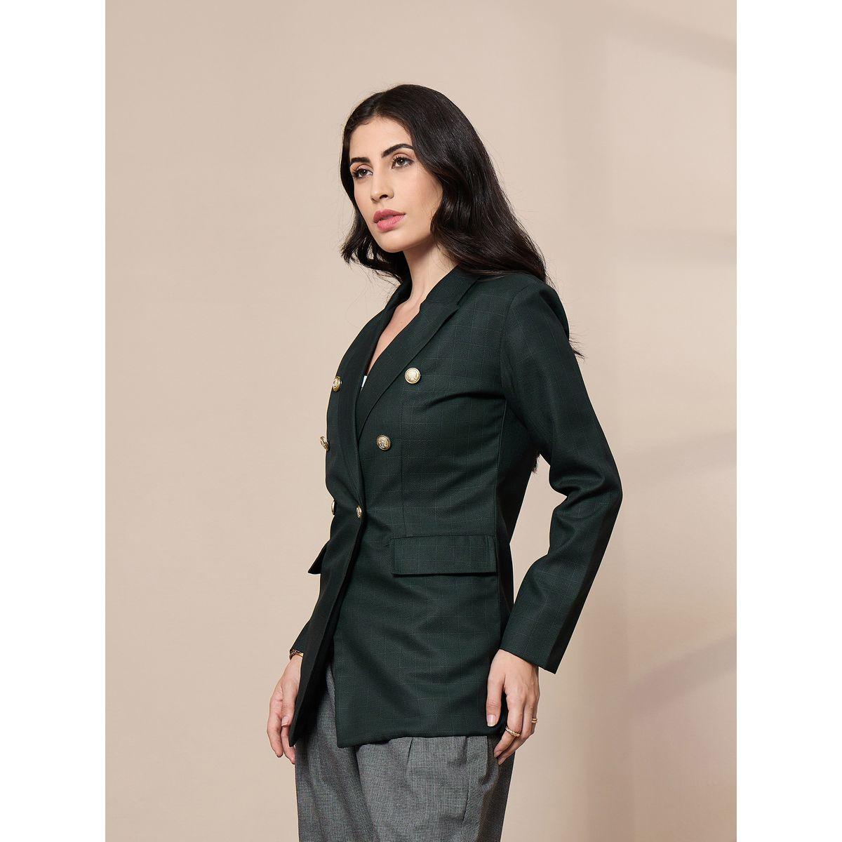 Sassafras X Styli  Regular Fit Check Pattern Double Breasted Blazer-women-clothing-coatsandjackets-blazers-image-3