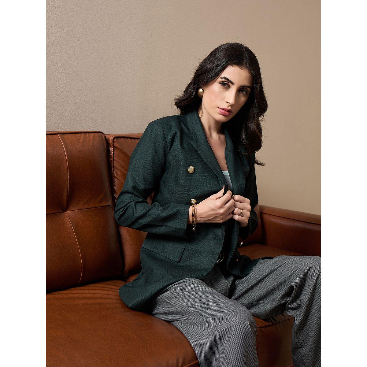 Sassafras X Styli  Regular Fit Check Pattern Double Breasted Blazer-women-clothing-coatsandjackets-blazers-image-6