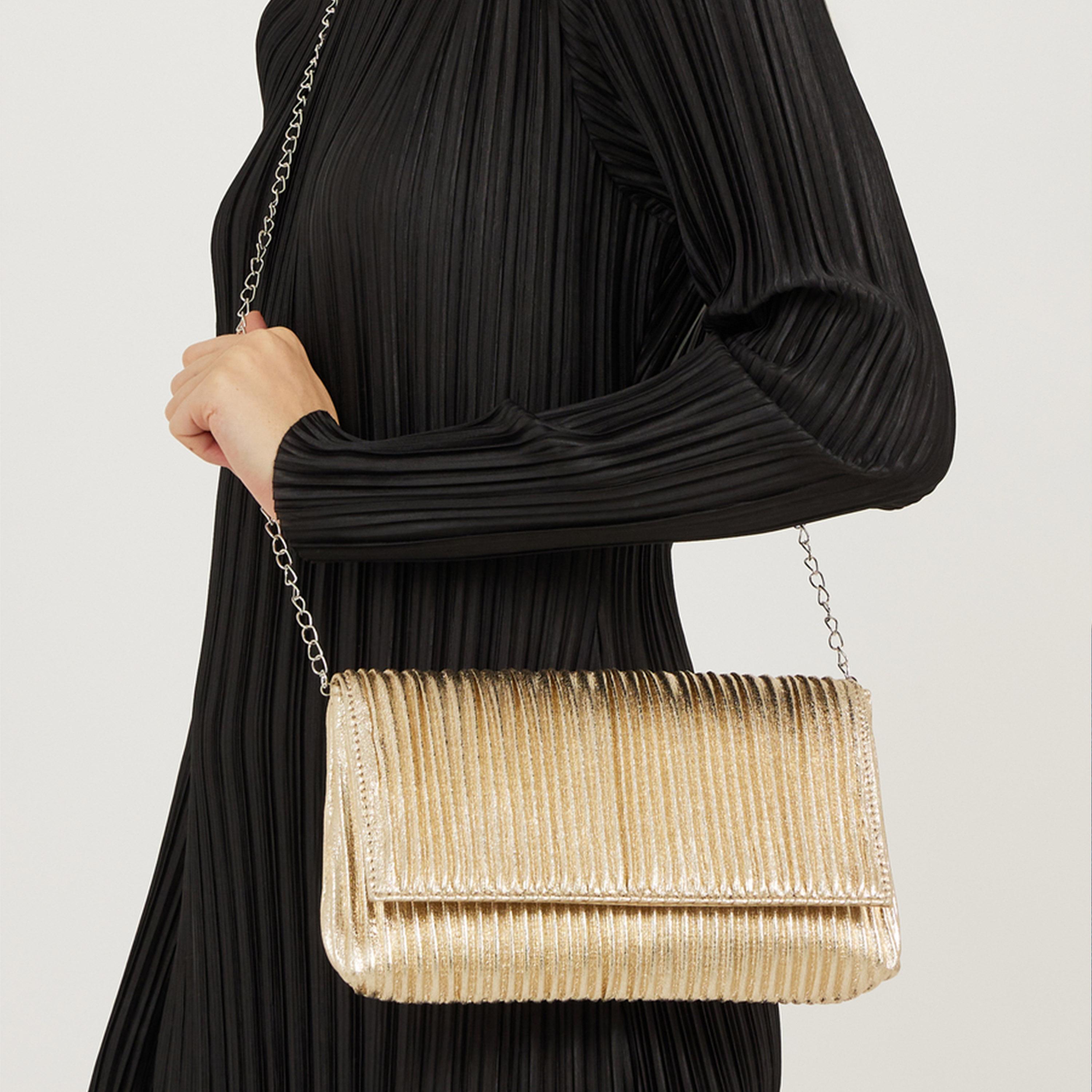 Styli Metallic Pleated Clutch Bag with Chain Strap-women-bagsandwallets-handbags-image-2