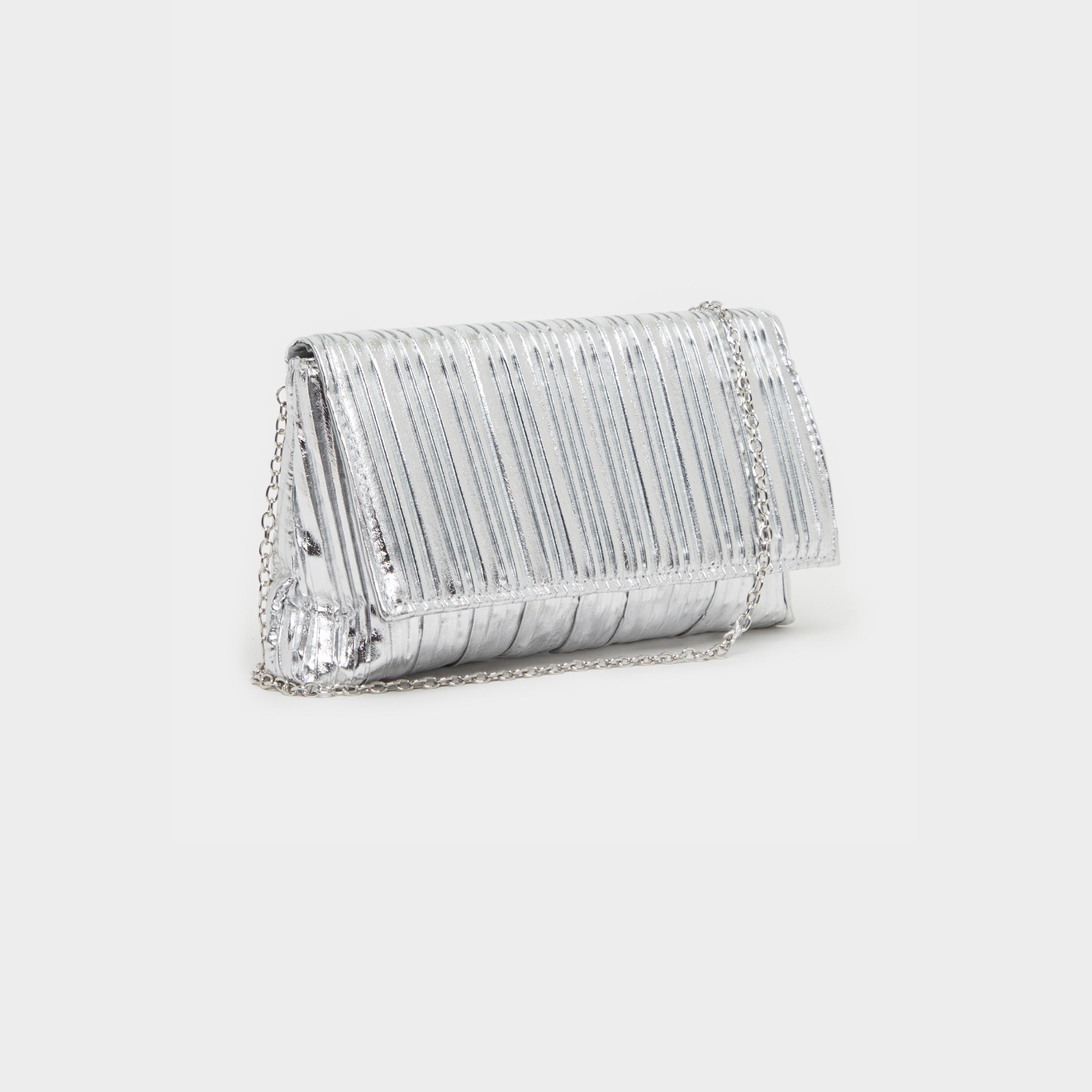 Styli Metallic Pleated Clutch Bag with Chain Strap-women-bagsandwallets-handbags-image-1