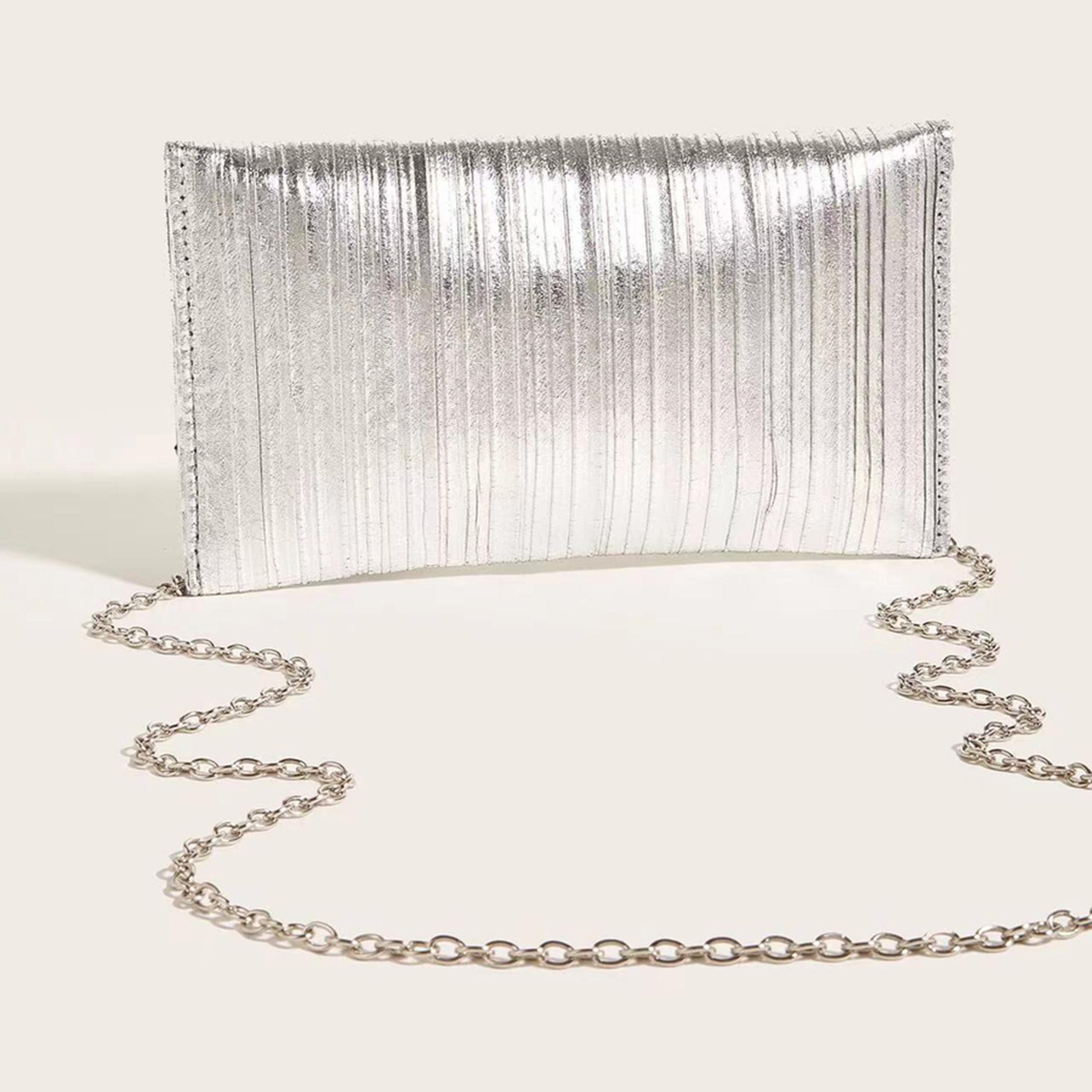 Styli Metallic Pleated Clutch Bag with Chain Strap-women-bagsandwallets-handbags-image-8