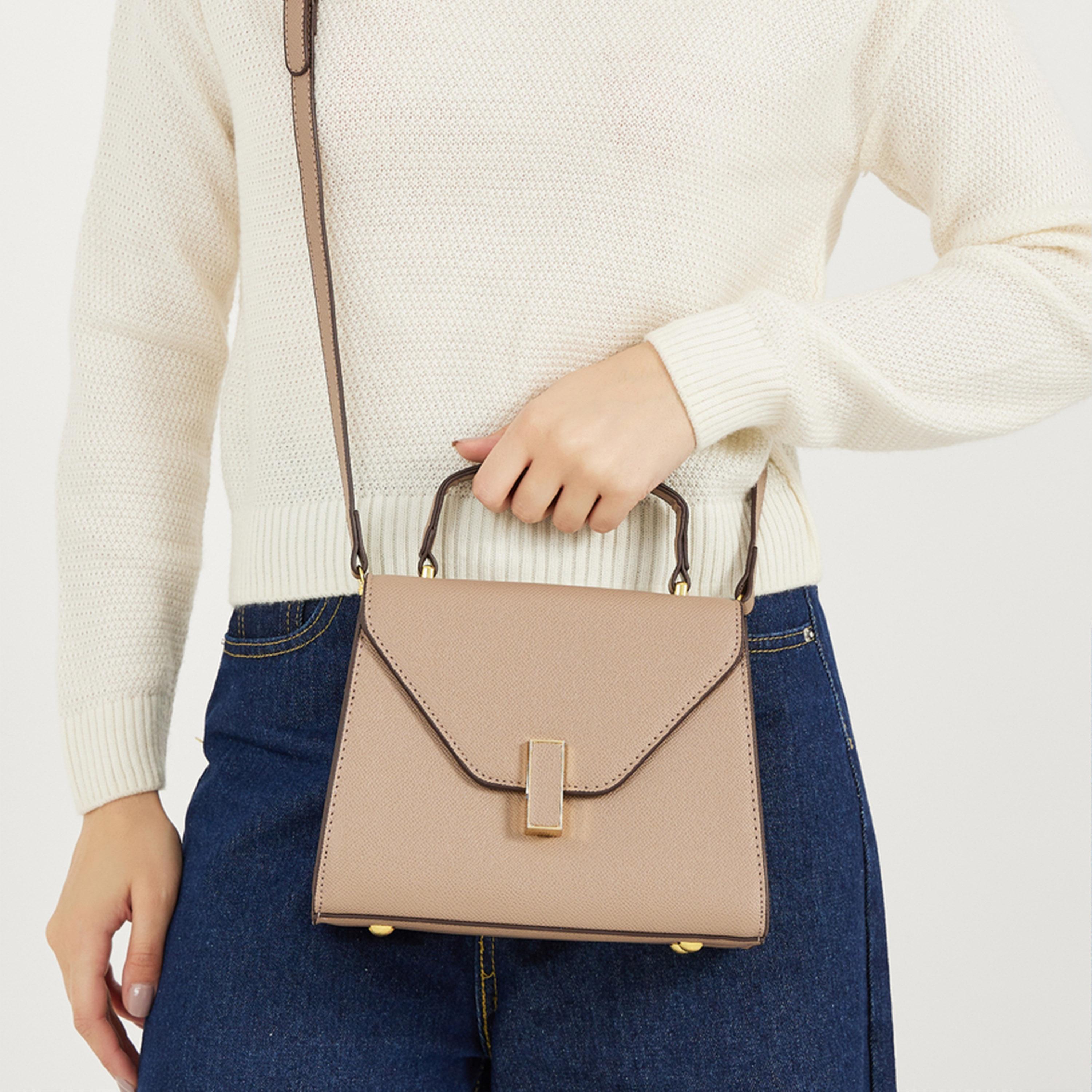 Styli Textured Handbag with Top Handle & Adjustable Strap-women-bagsandwallets-handbags-image-2