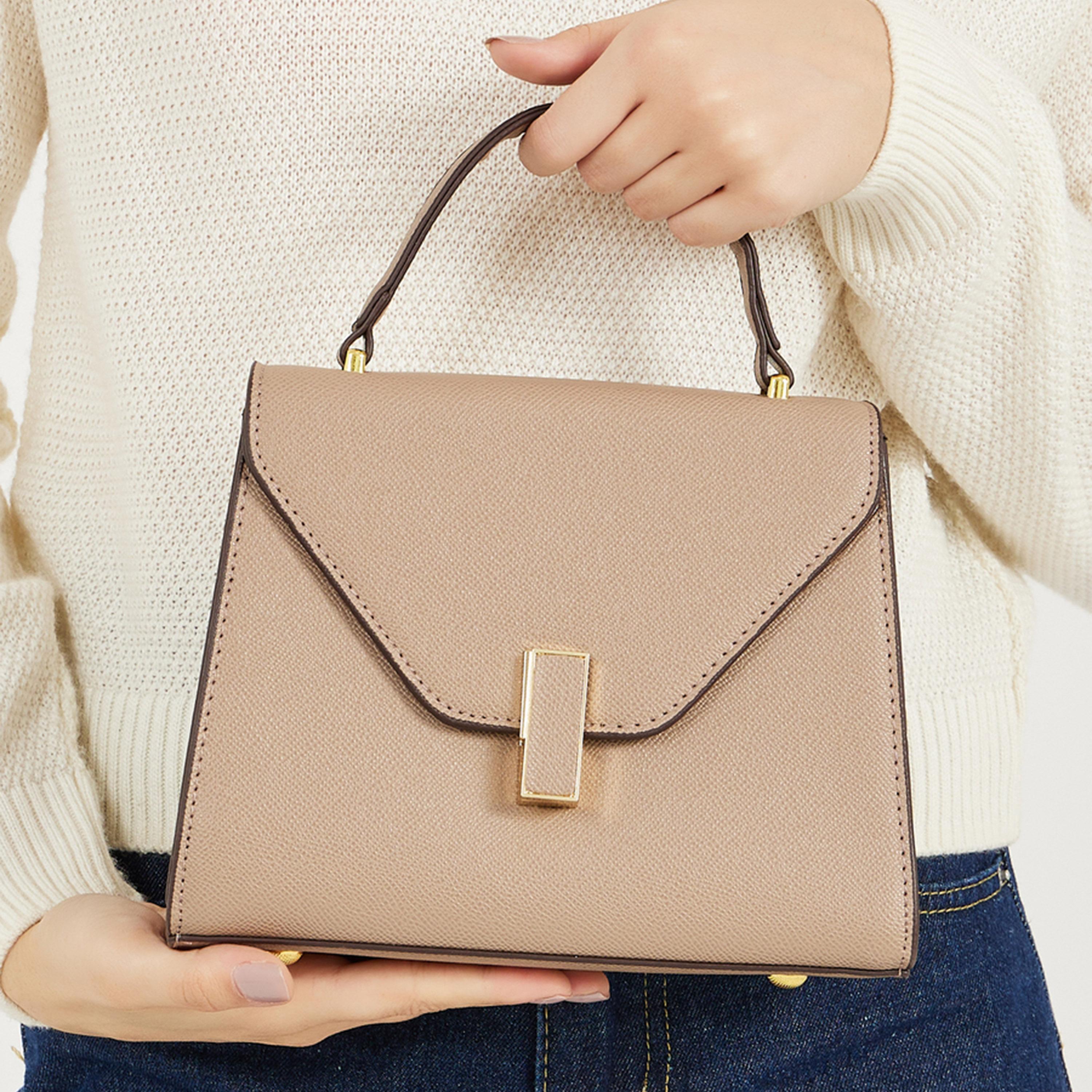 Styli Textured Handbag with Top Handle & Adjustable Strap-women-bagsandwallets-handbags-image-3