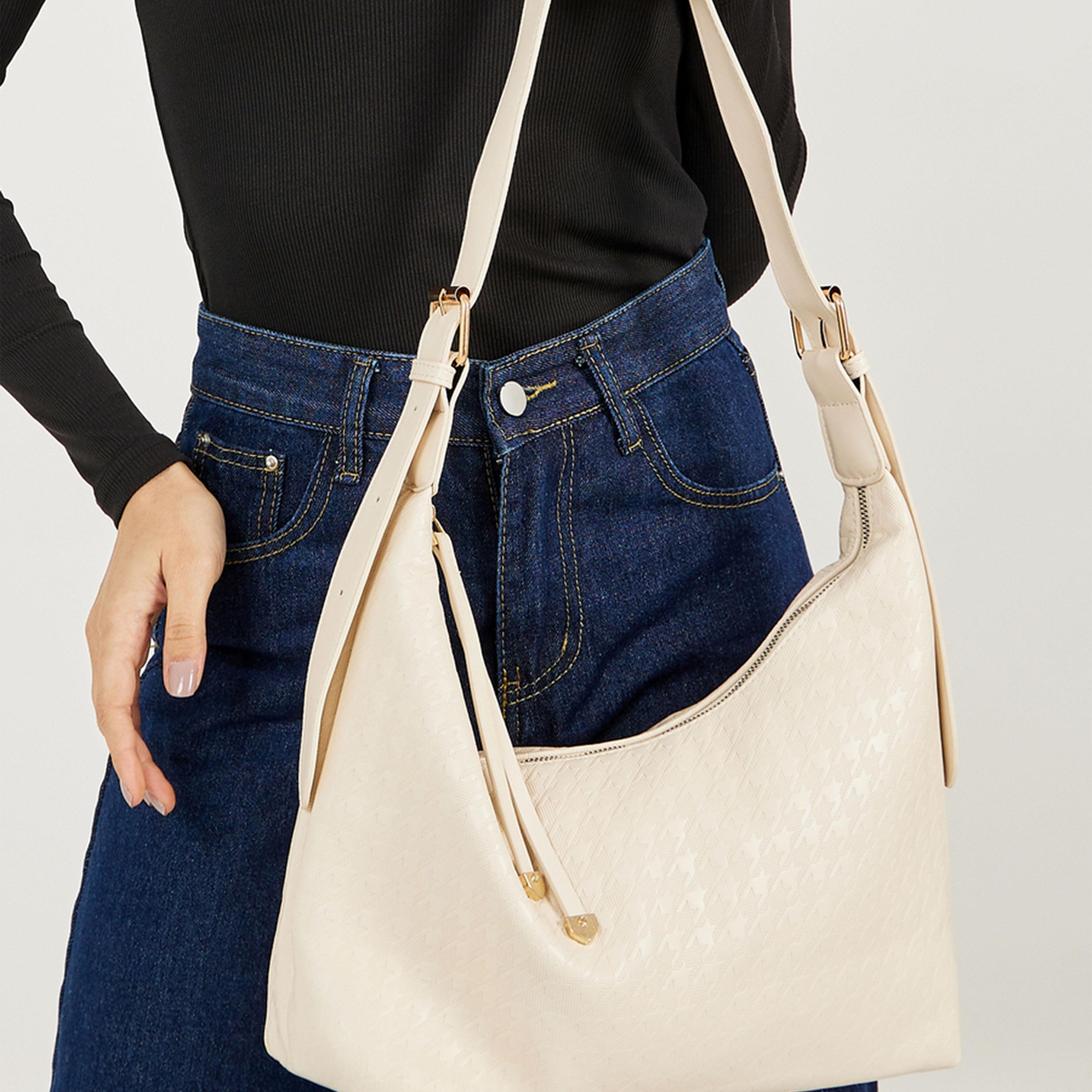 Styli Textured Tote Bag with Zip Closure-women-bagsandwallets-handbags-image-3
