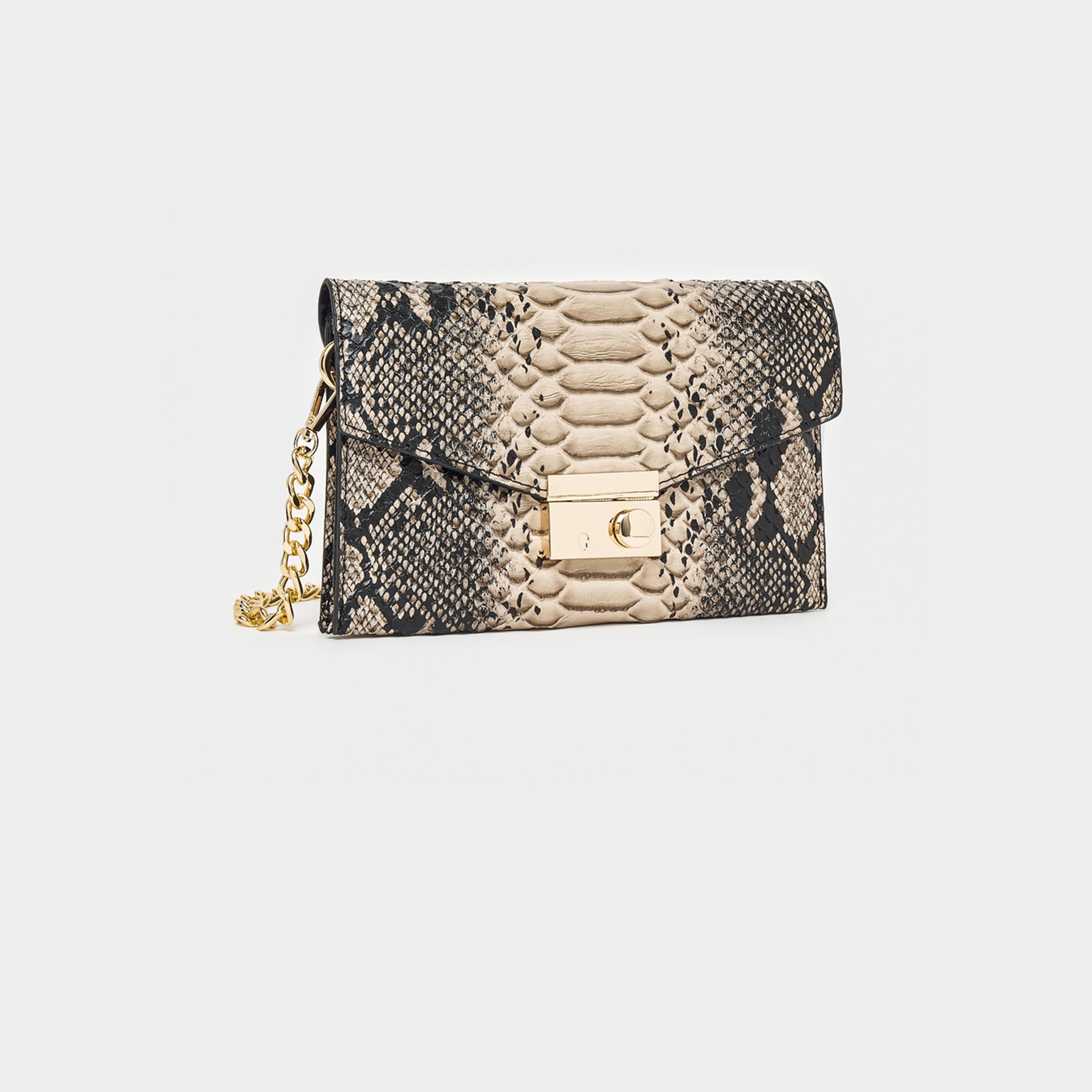 Styli Snakeskin Print Clutch Bag with Chain Strap-women-bagsandwallets-handbags-image-1
