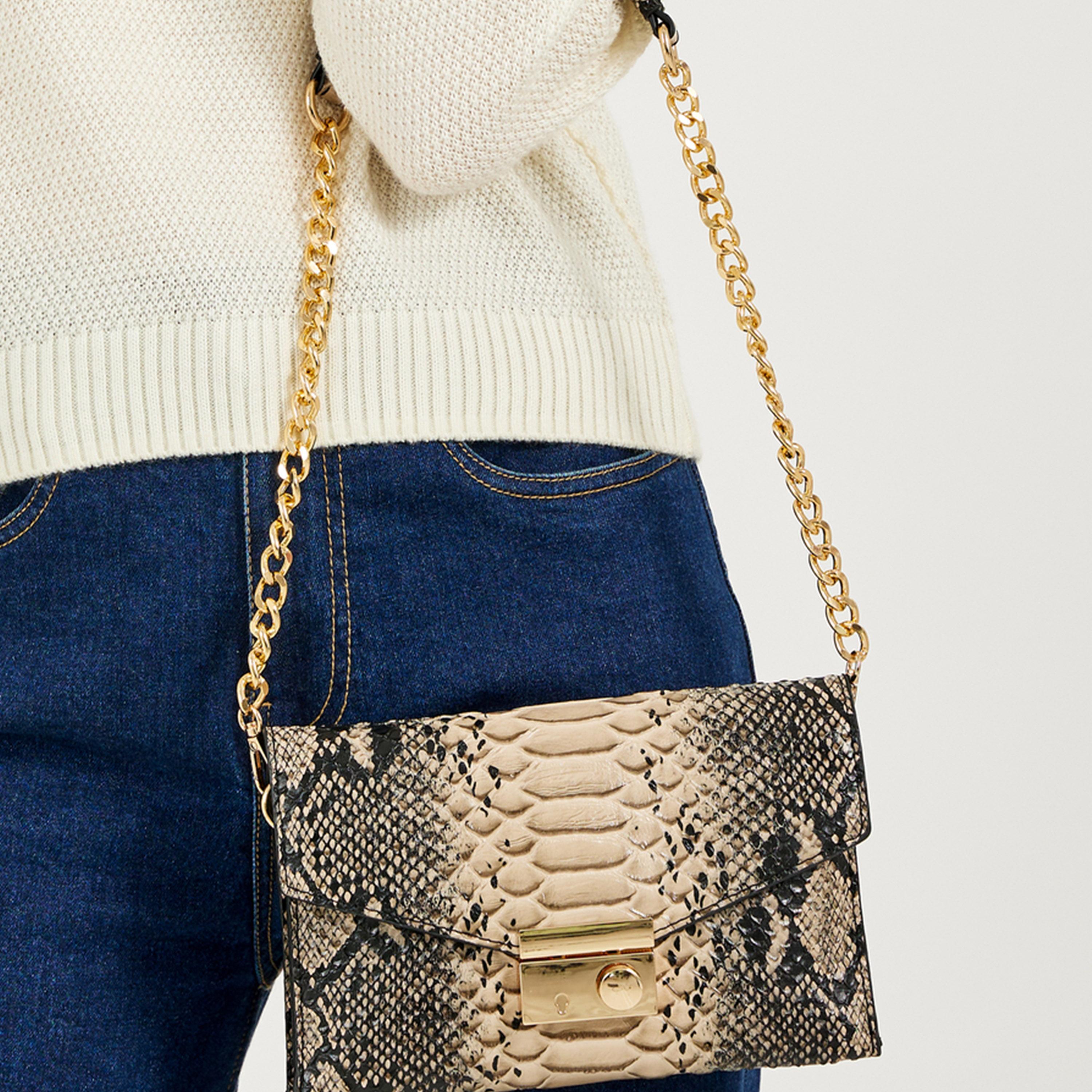 Styli Snakeskin Print Clutch Bag with Chain Strap-women-bagsandwallets-handbags-image-3