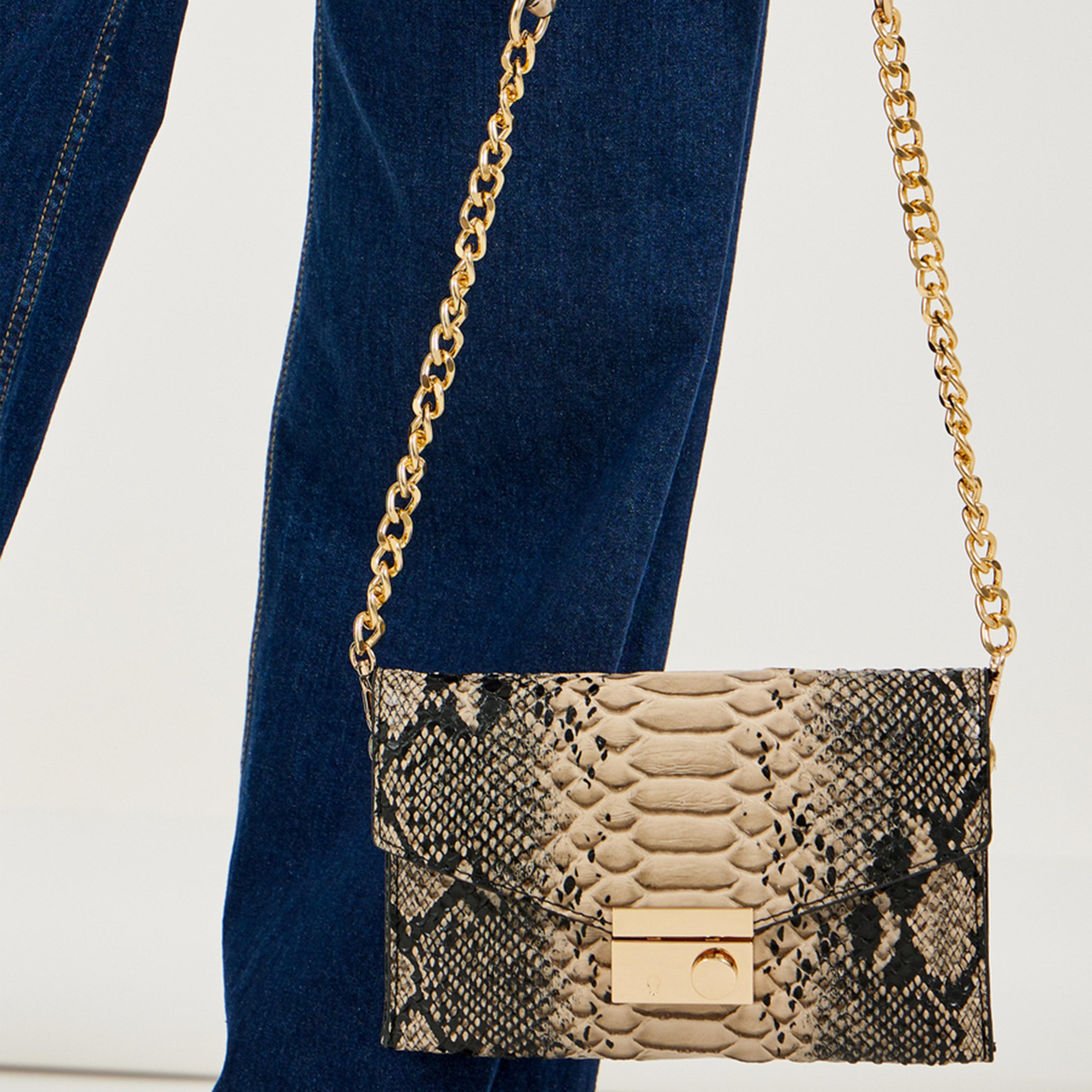 Styli Snakeskin Print Clutch Bag with Chain Strap-women-bagsandwallets-handbags-image-4