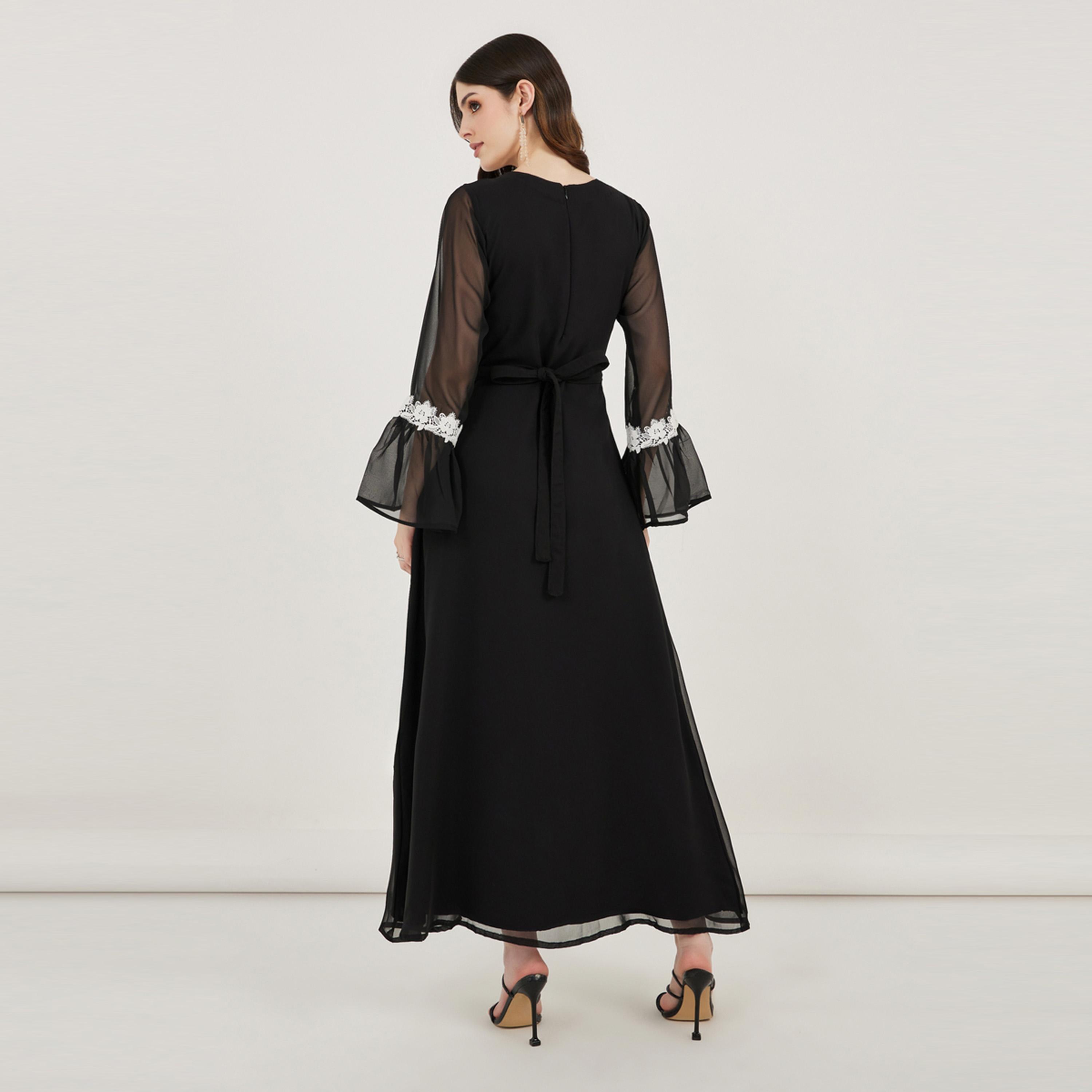 Maxim Creation X Styli  Flower Lace Insert Bell Sleeve Maxi Dress-women-arabicclothing-kaftan-image-6