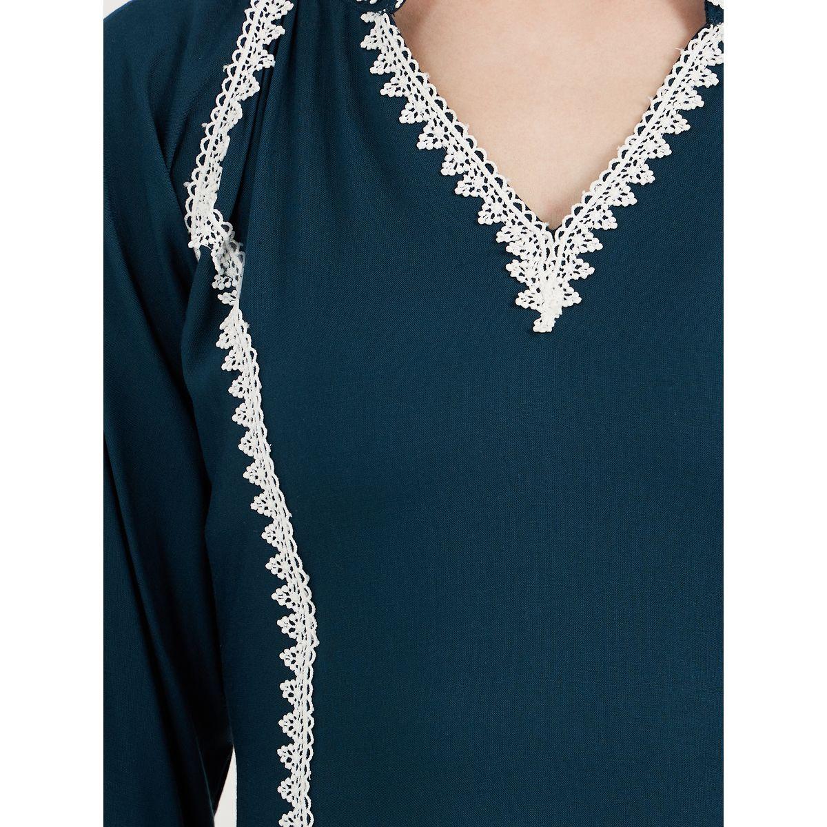 Maxim Creation V Neck Lace Insert Kaftan-women-arabicclothing-kaftan-image-3