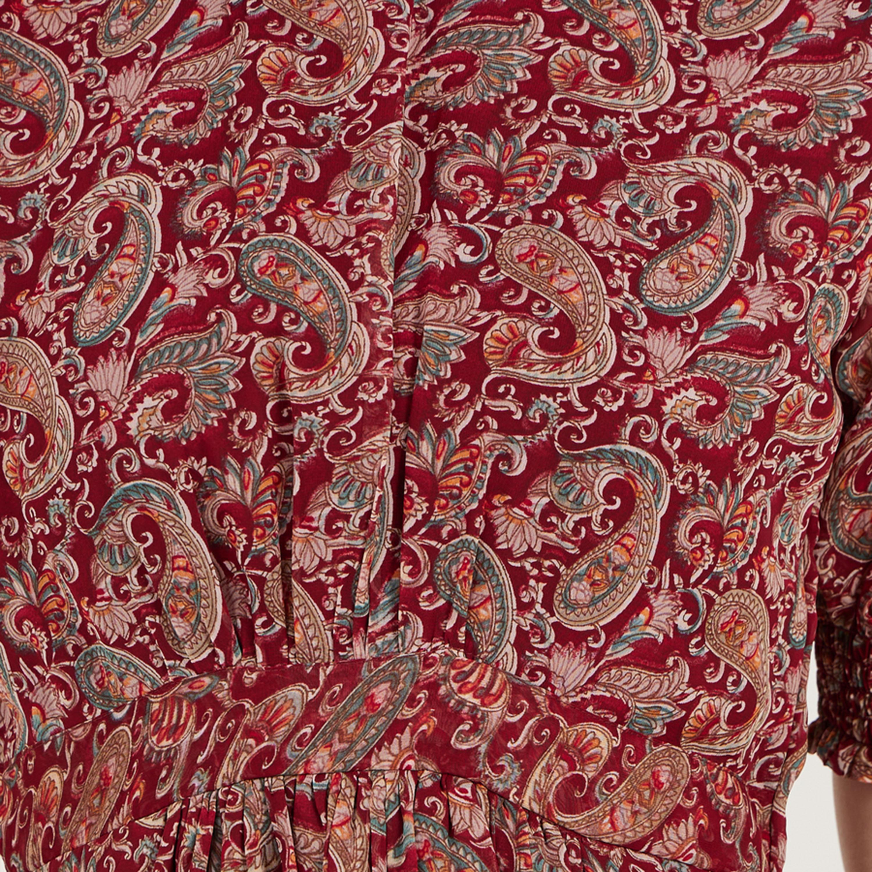 فستان طويل بطبعة بيزلي وأكمام منفوخة ماكسيم كرييشن × ستايلي-women-arabicclothing-kaftan-image-3