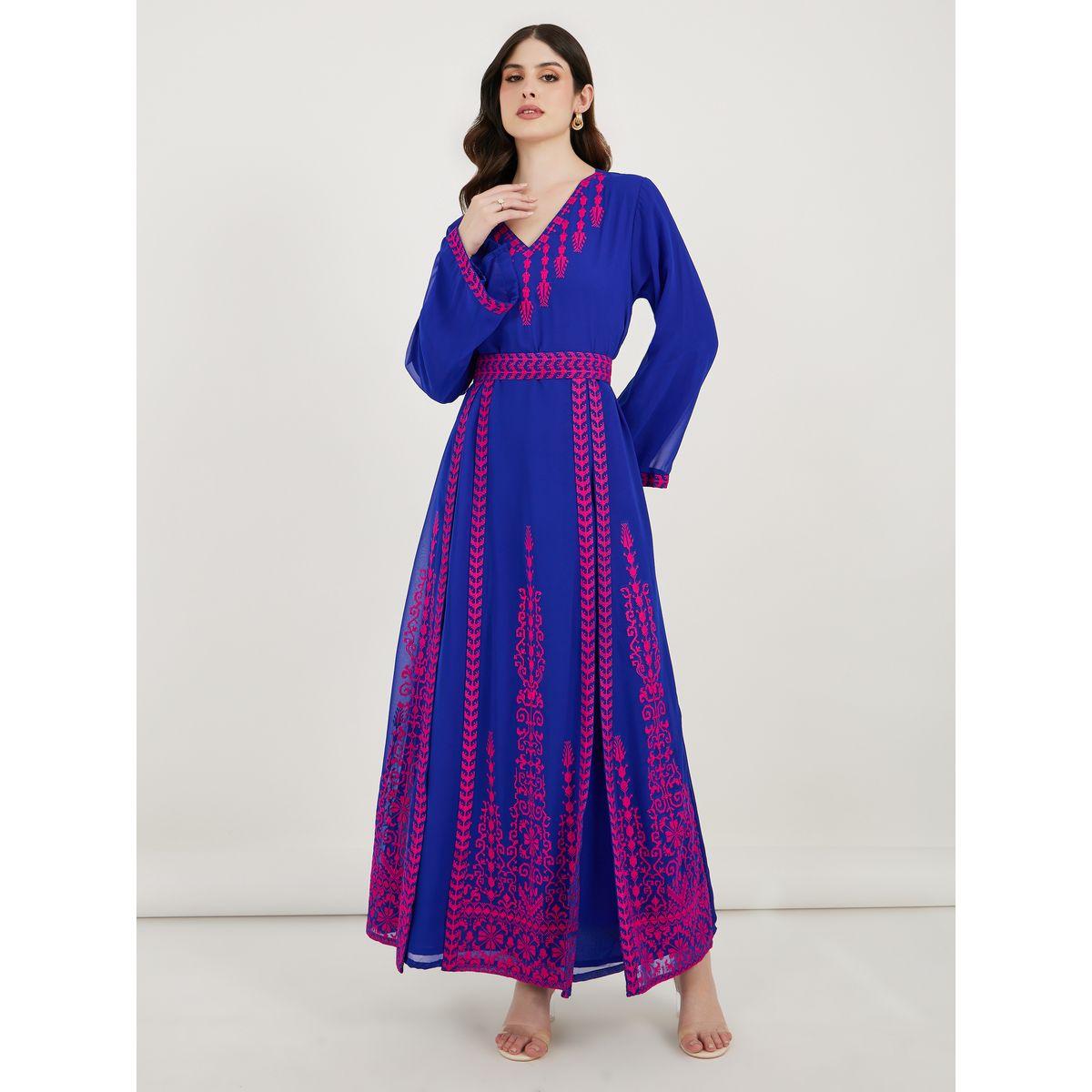 Maxim Creation X Styli  Georgette Kaftan with Cross-Stitch Threadwork-women-arabicclothing-kaftan-image-1