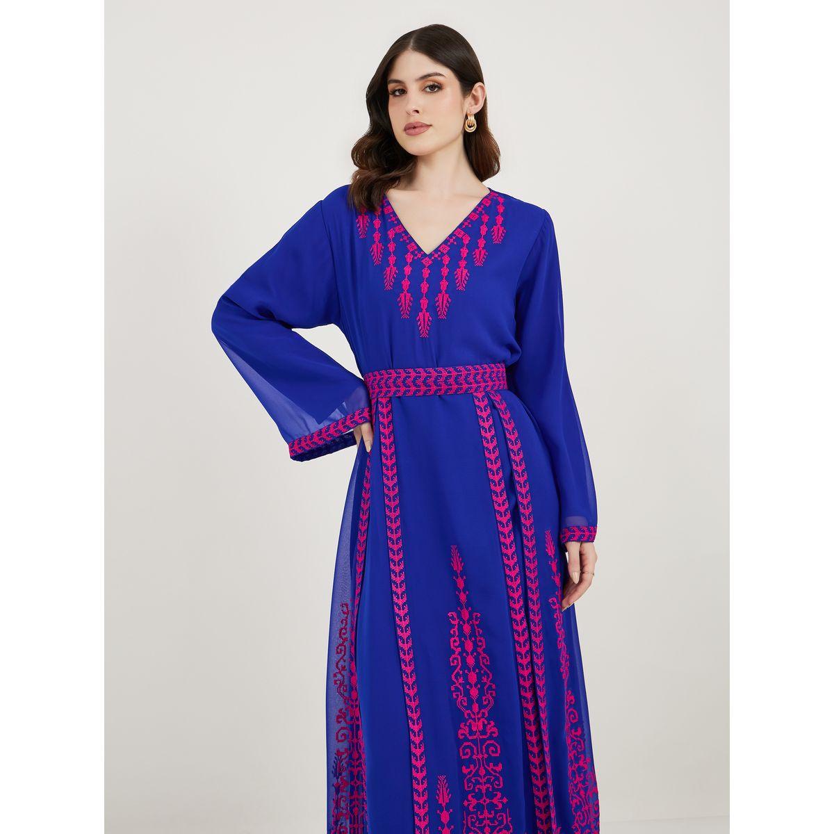 Maxim Creation X Styli  Georgette Kaftan with Cross-Stitch Threadwork-women-arabicclothing-kaftan-image-2