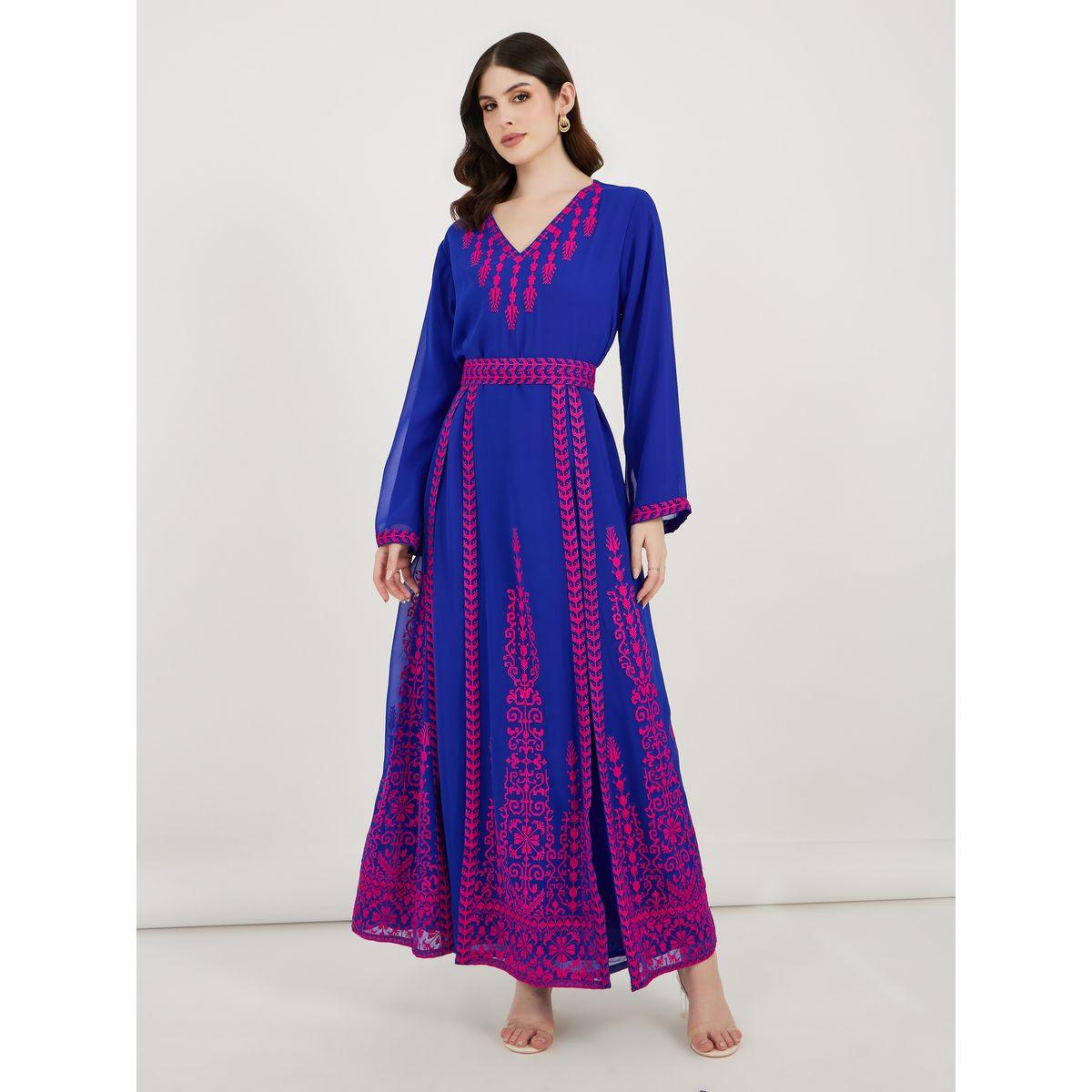 Maxim Creation X Styli  Georgette Kaftan with Cross-Stitch Threadwork-women-arabicclothing-kaftan-image-4