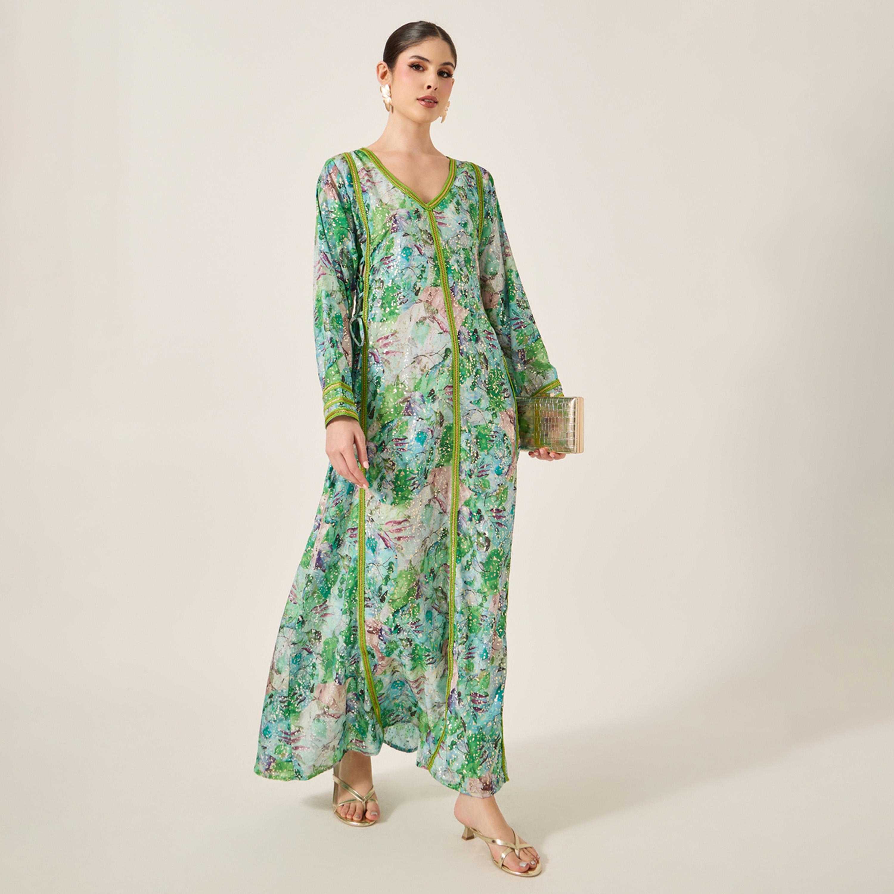 ماكسيم كرييشنز × ستايلي - قفطان بتفاصيل دانتيل ورقبة على شكل V وقصّة A-women-arabicclothing-kaftan-image-1