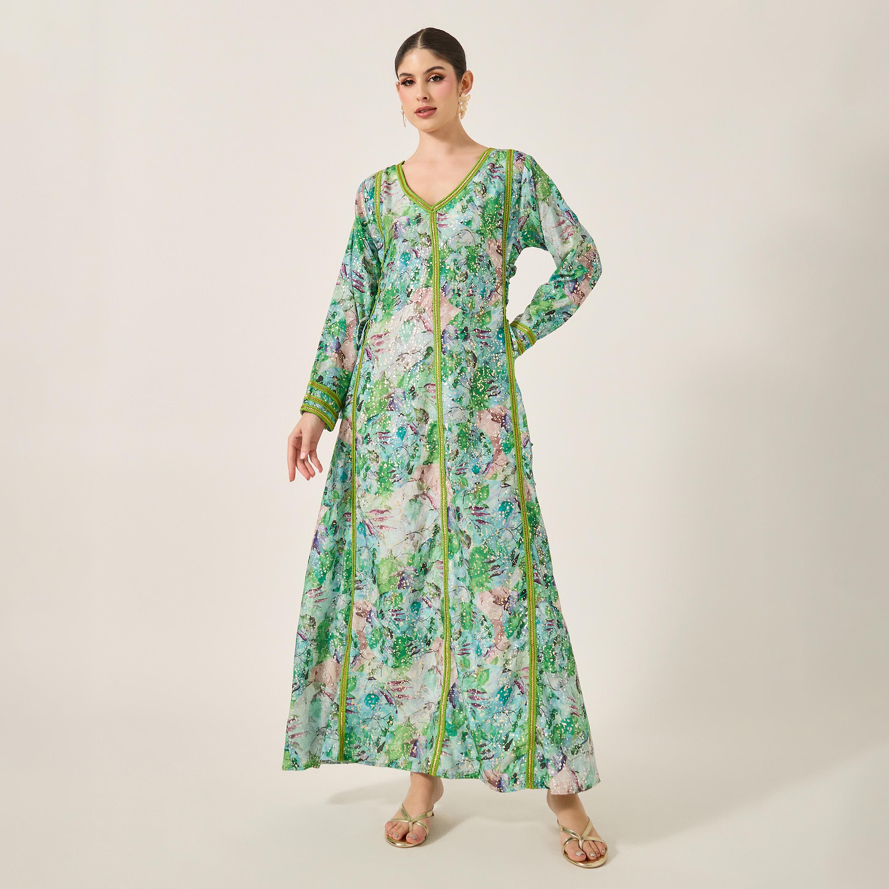 ماكسيم كرييشنز × ستايلي - قفطان بتفاصيل دانتيل ورقبة على شكل V وقصّة A-women-arabicclothing-kaftan-image-2