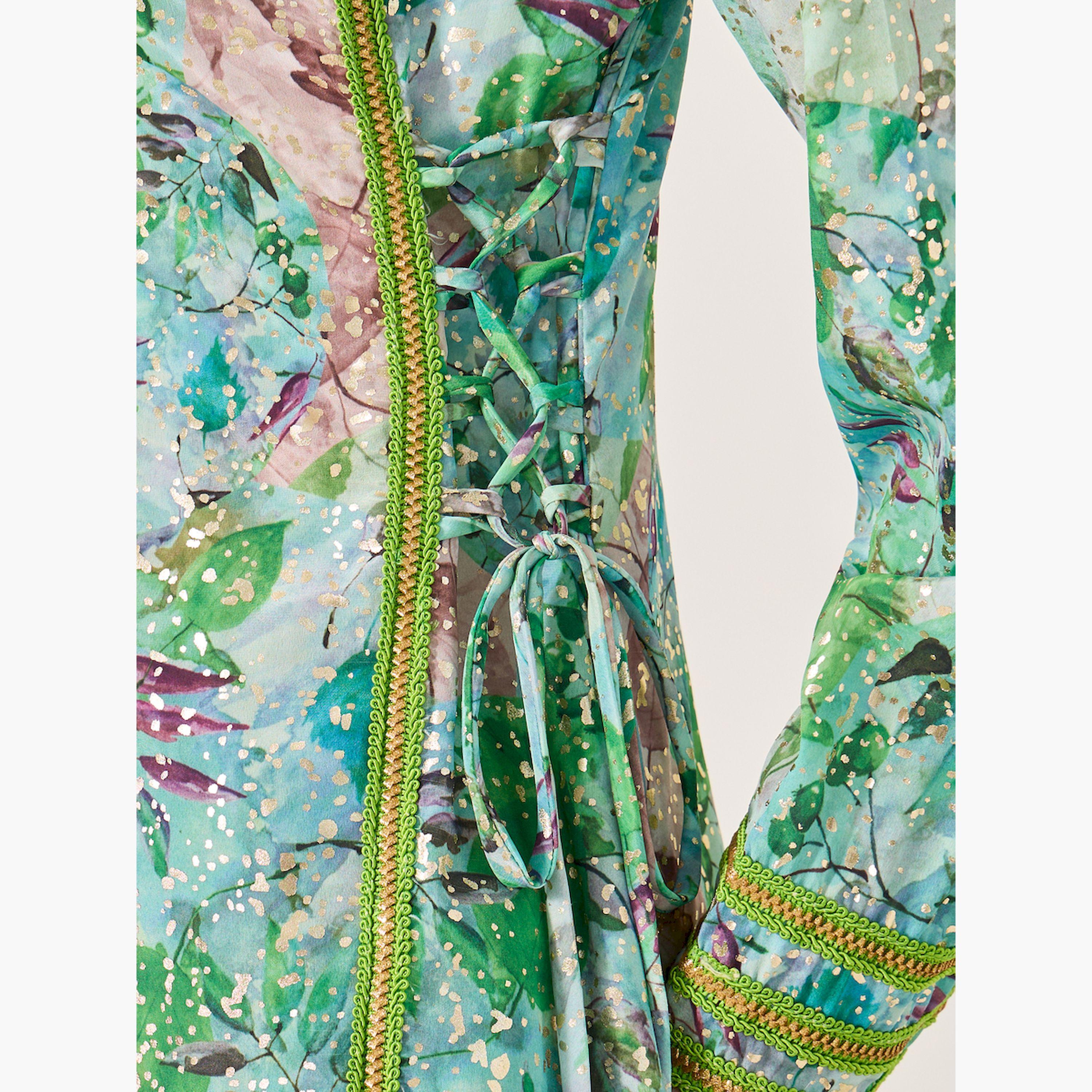 Maxim Creation X Styli Printed Lace Detail V-Neck A-Line Kaftan-women-arabicclothing-kaftan-image-4