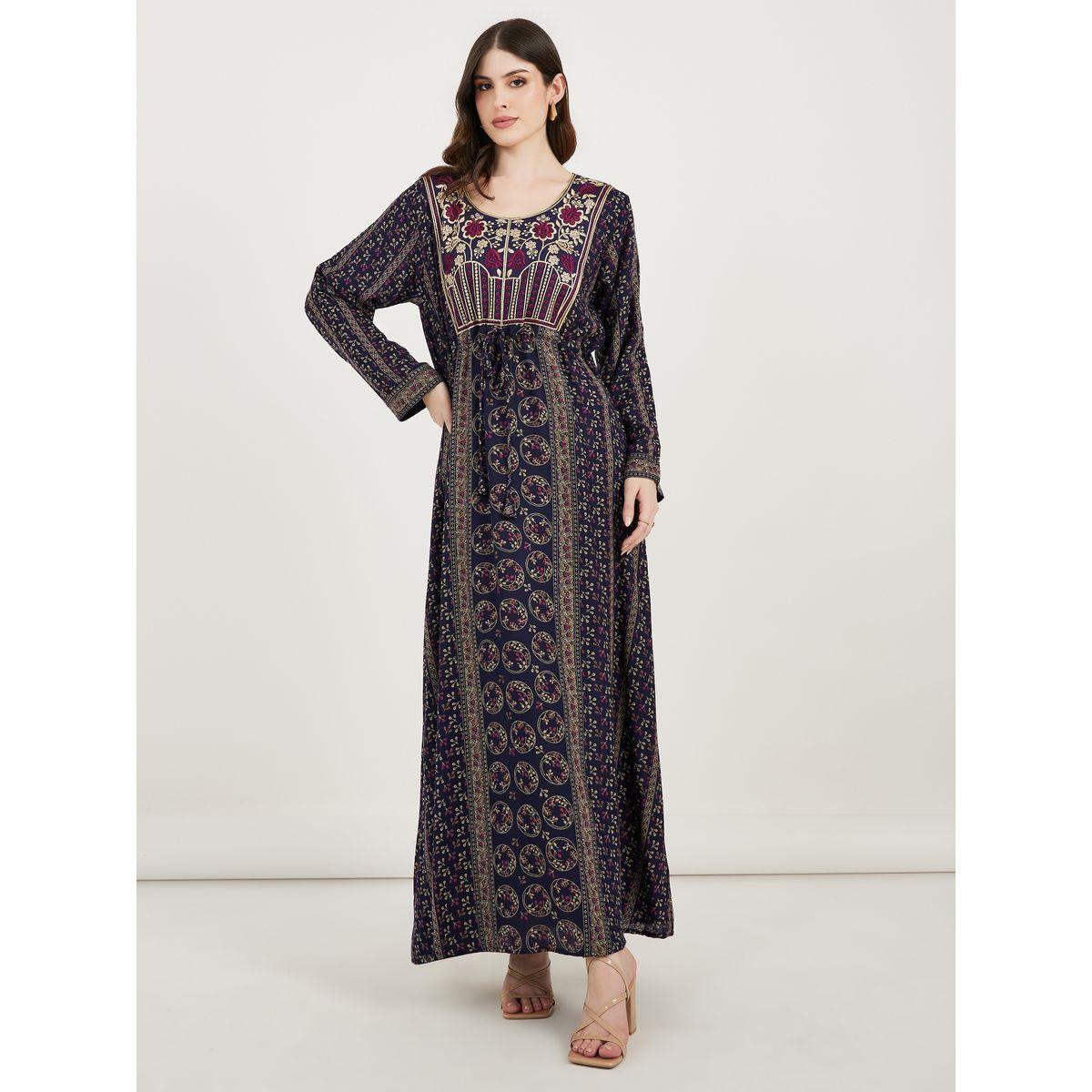 Maxim Creation All Over Print A-Line Kaftan with Zari Threadwork-women-arabicclothing-kaftan-image-1