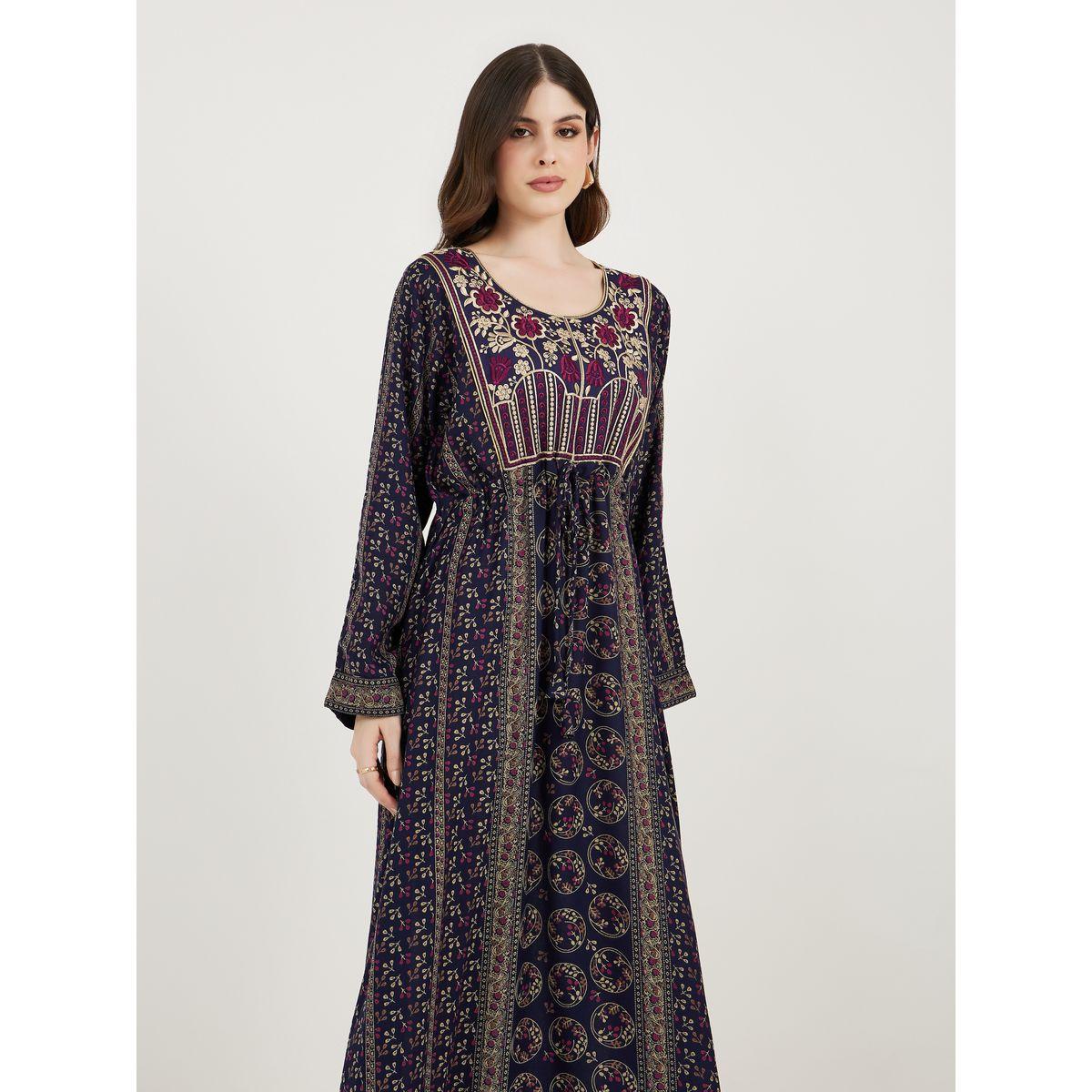 Maxim Creation All Over Print A-Line Kaftan with Zari Threadwork-women-arabicclothing-kaftan-image-2