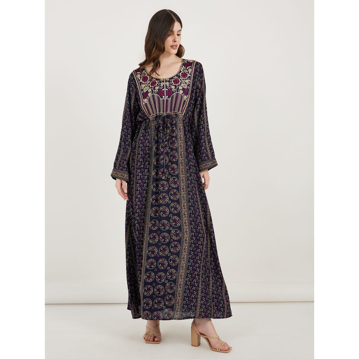 Maxim Creation All Over Print A-Line Kaftan with Zari Threadwork-women-arabicclothing-kaftan-image-3