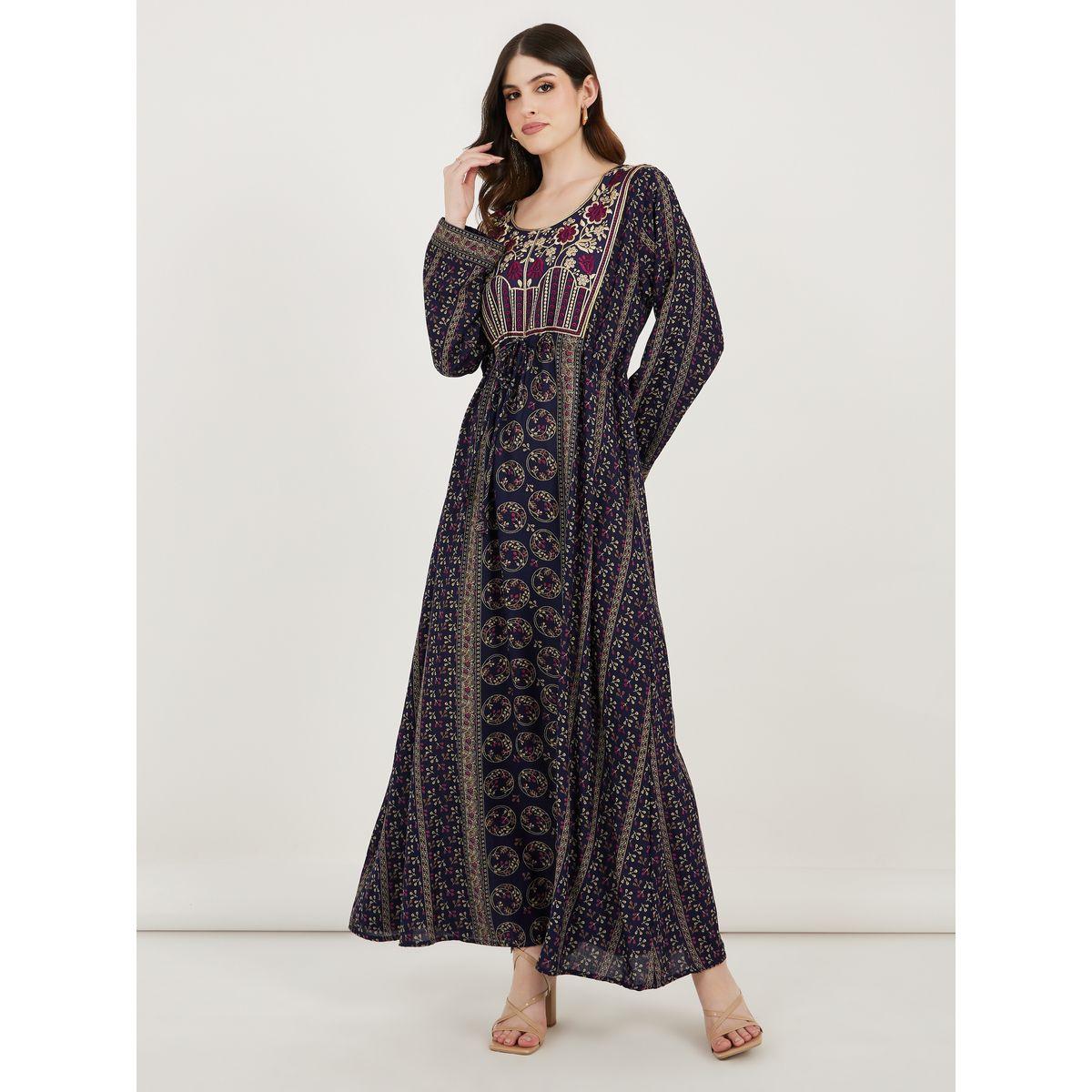 Maxim Creation All Over Print A-Line Kaftan with Zari Threadwork-women-arabicclothing-kaftan-image-4