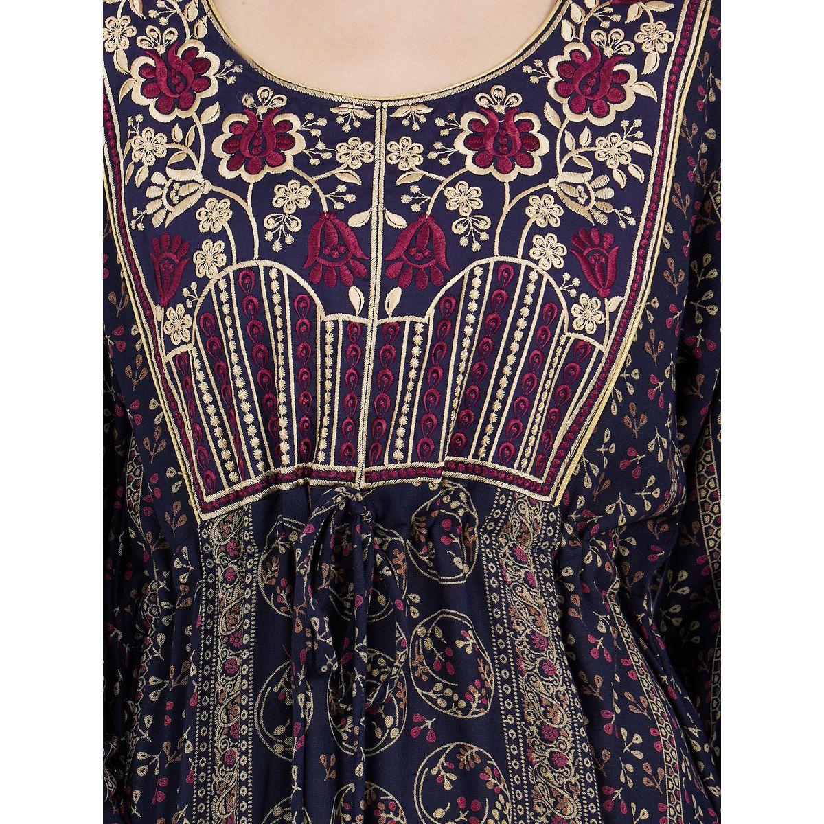 Maxim Creation All Over Print A-Line Kaftan with Zari Threadwork-women-arabicclothing-kaftan-image-5
