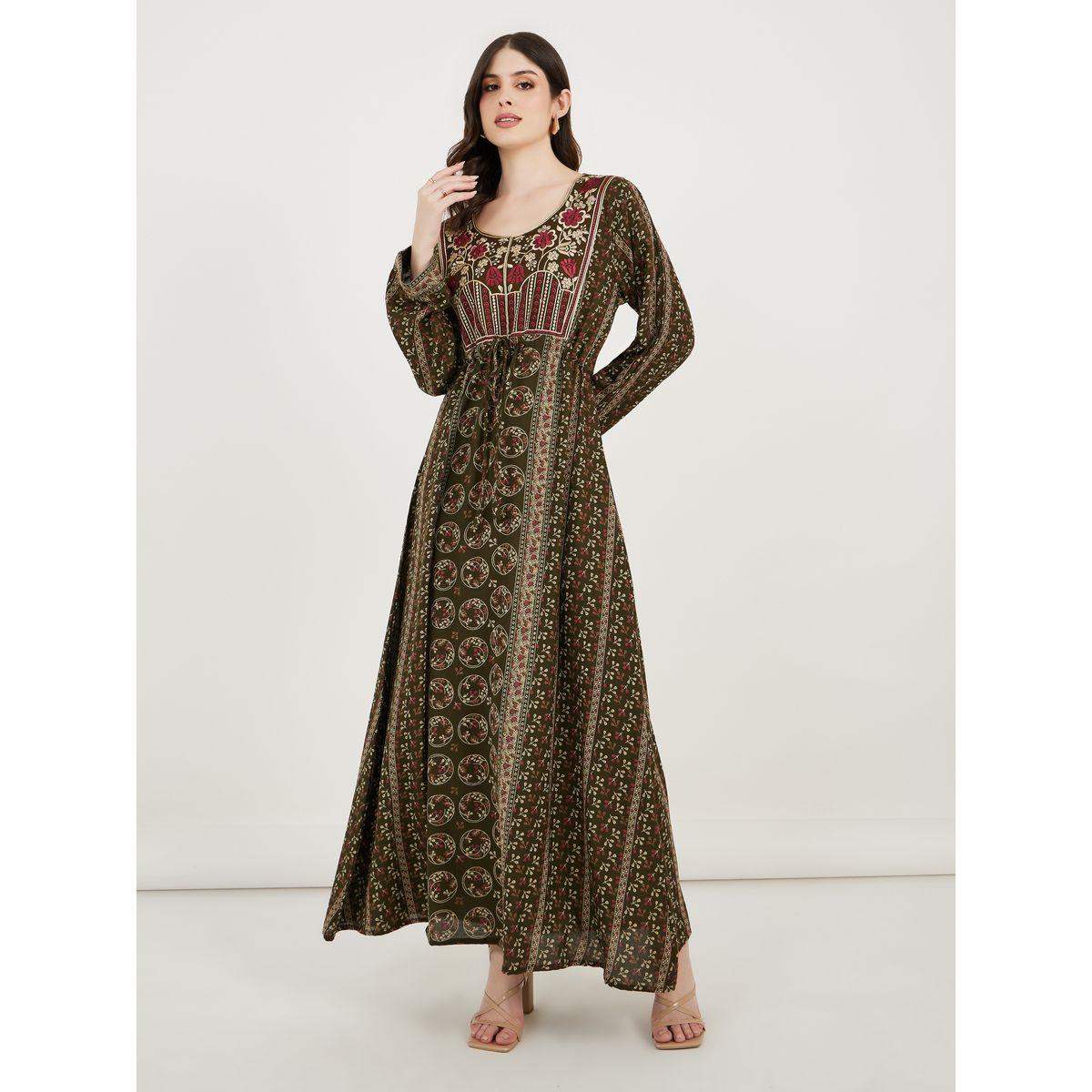 Maxim Creation All Over Print A-Line Kaftan with Zari Threadwork-women-arabicclothing-kaftan-image-1