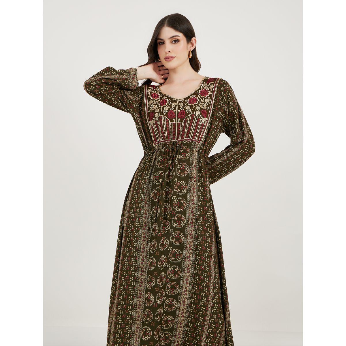 Maxim Creation All Over Print A-Line Kaftan with Zari Threadwork-women-arabicclothing-kaftan-image-2