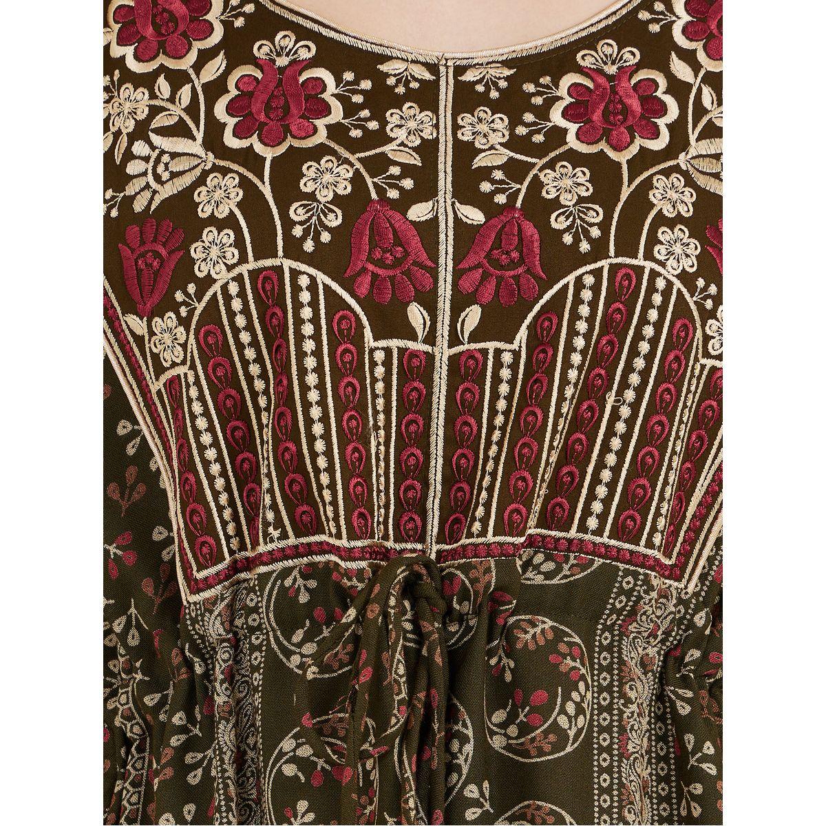 قفطان مطبع بالكامل ومزين بخيوط ثريد-women-arabicclothing-kaftan-image-3
