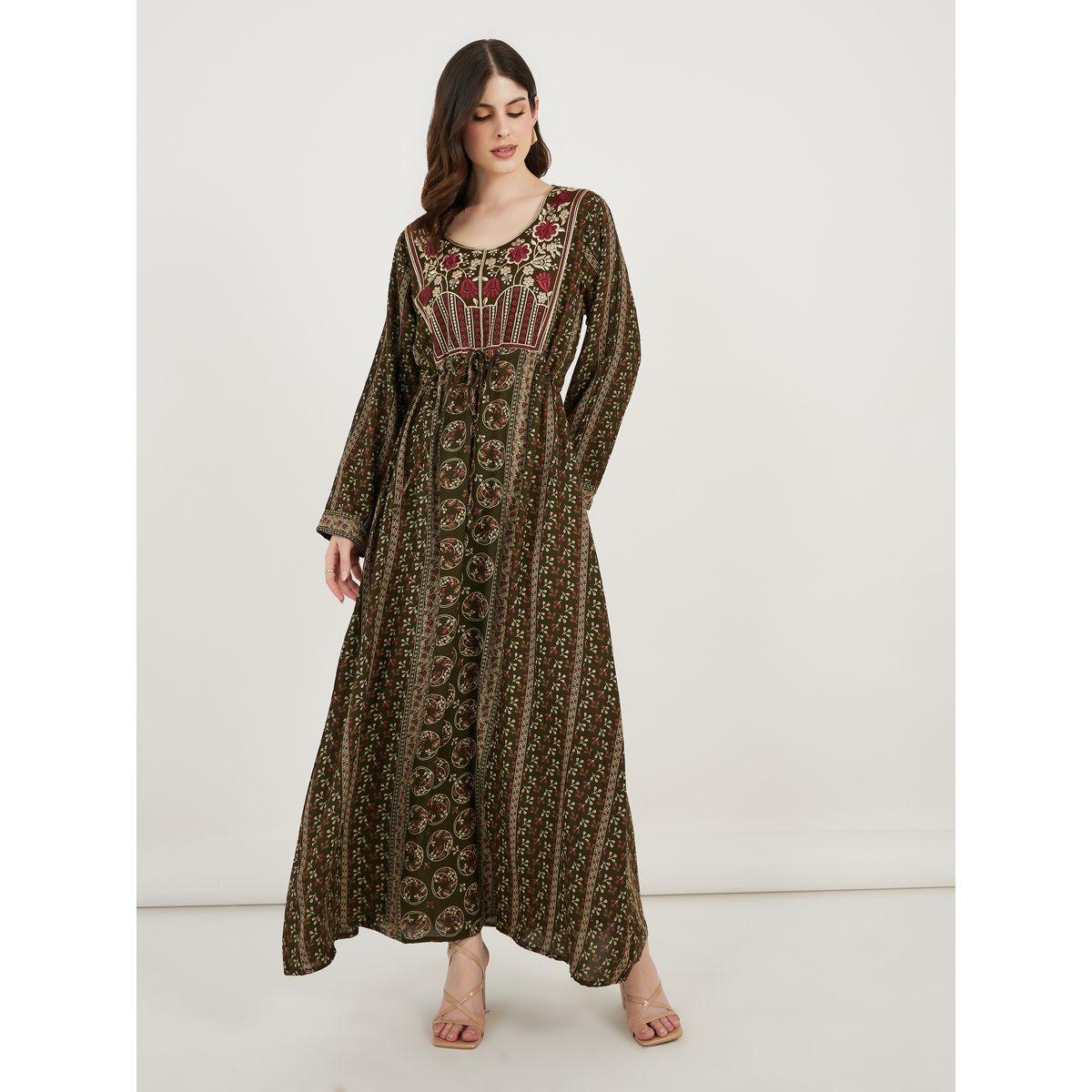 قفطان مطبع بالكامل ومزين بخيوط ثريد-women-arabicclothing-kaftan-image-4