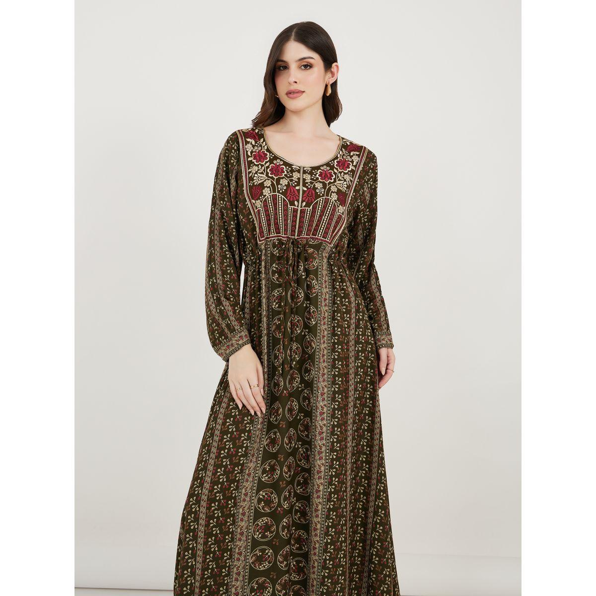 Maxim Creation All Over Print A-Line Kaftan with Zari Threadwork-women-arabicclothing-kaftan-image-5
