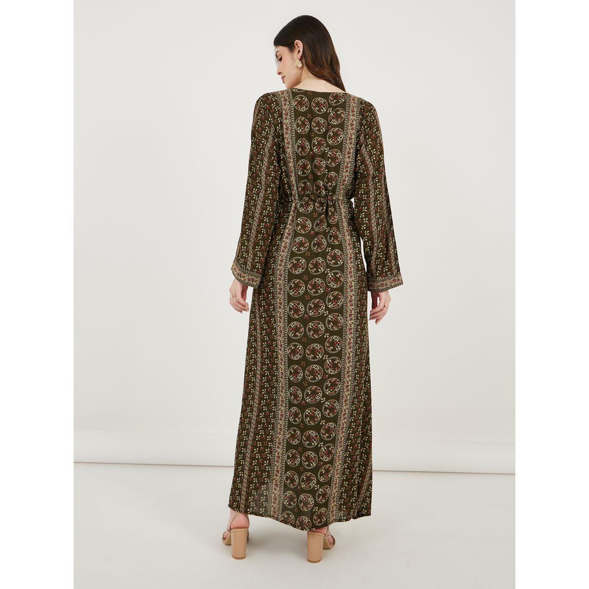 قفطان مطبع بالكامل ومزين بخيوط ثريد-women-arabicclothing-kaftan-image-6