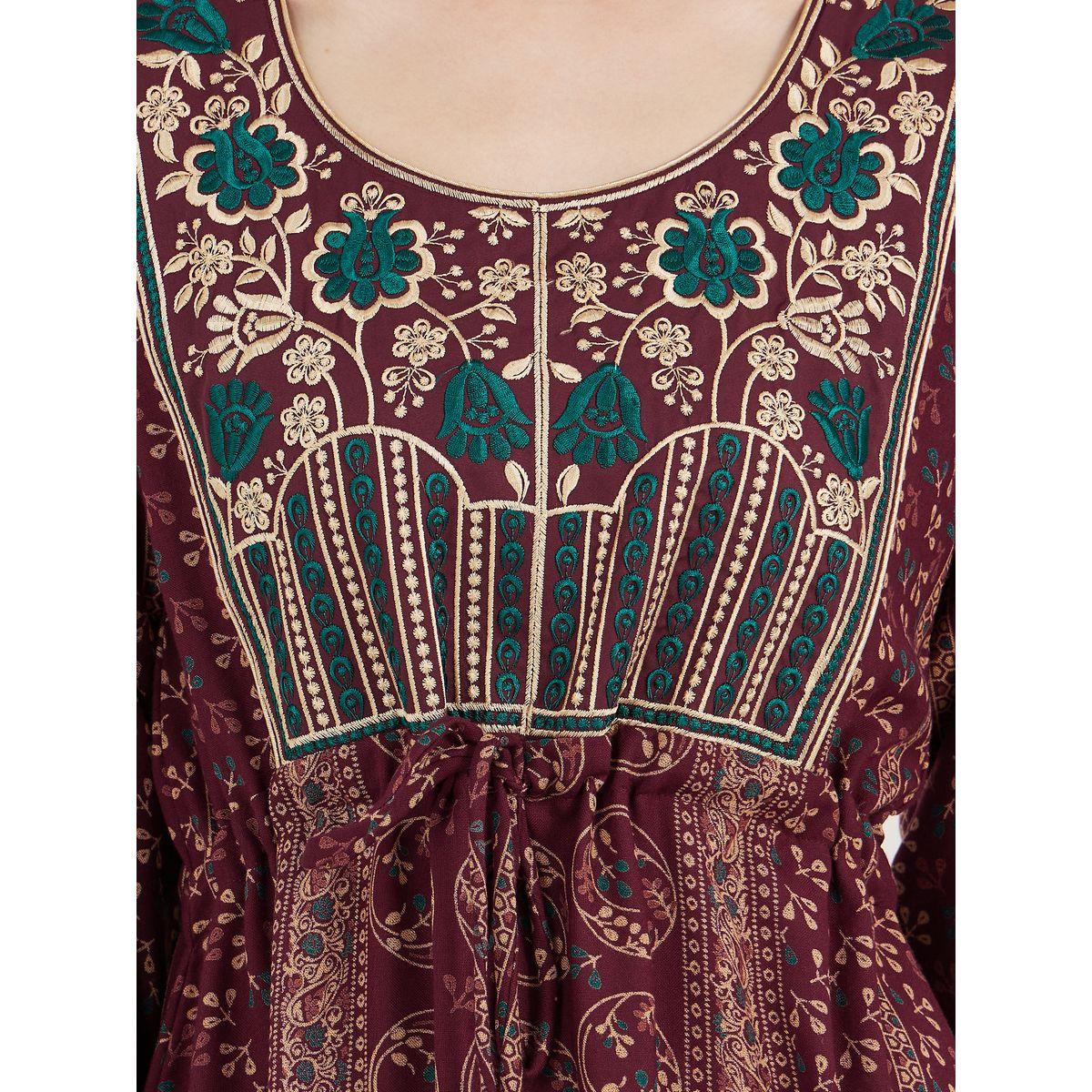 Maxim Creation All Over Print A-Line Kaftan with Zari Threadwork-women-arabicclothing-kaftan-image-3