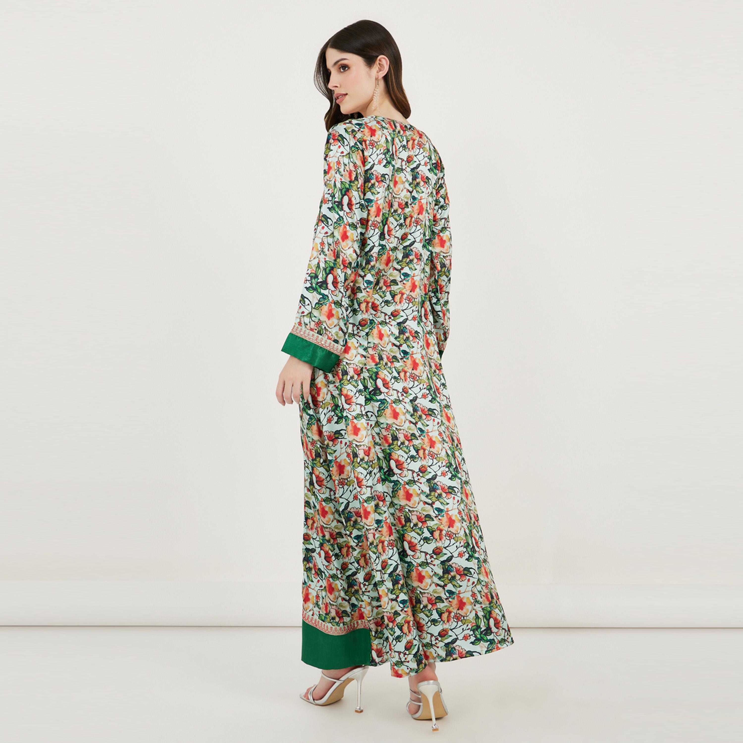فستان قفطان مطبع بالكامل مع خيوط ثريد ماكسيم كرييشن × ستايلي-women-arabicclothing-kaftan-image-1