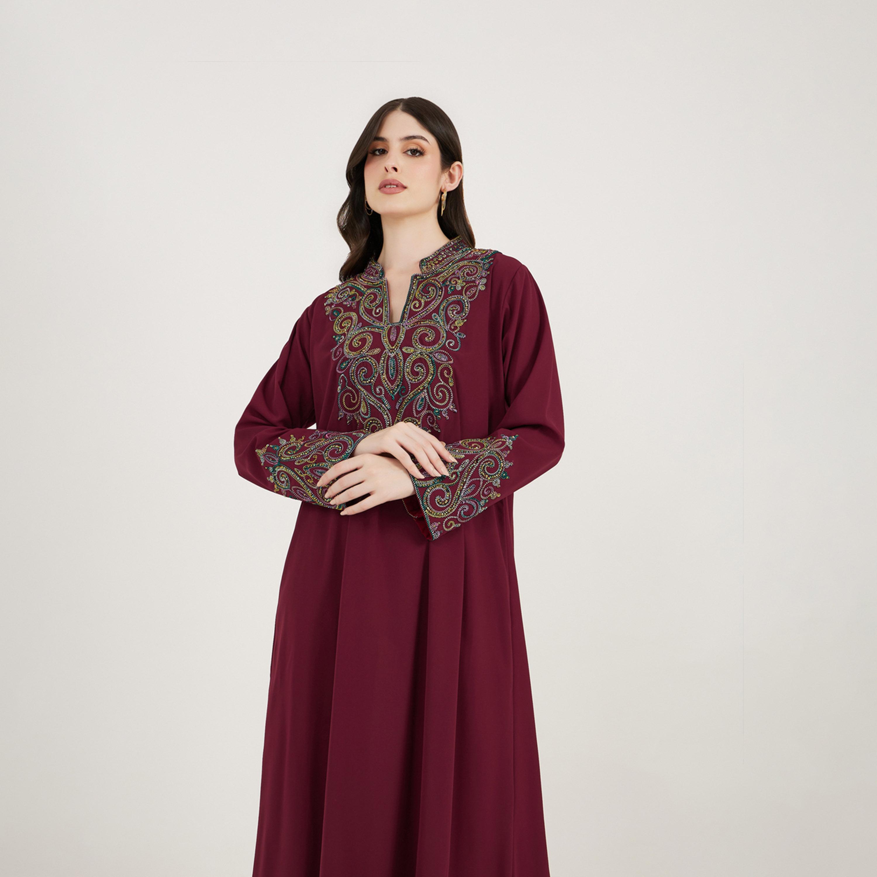 Maxim Creation X Styli Multi Dori Work Notch Neck Kaftan-women-arabicclothing-kaftan-image-3