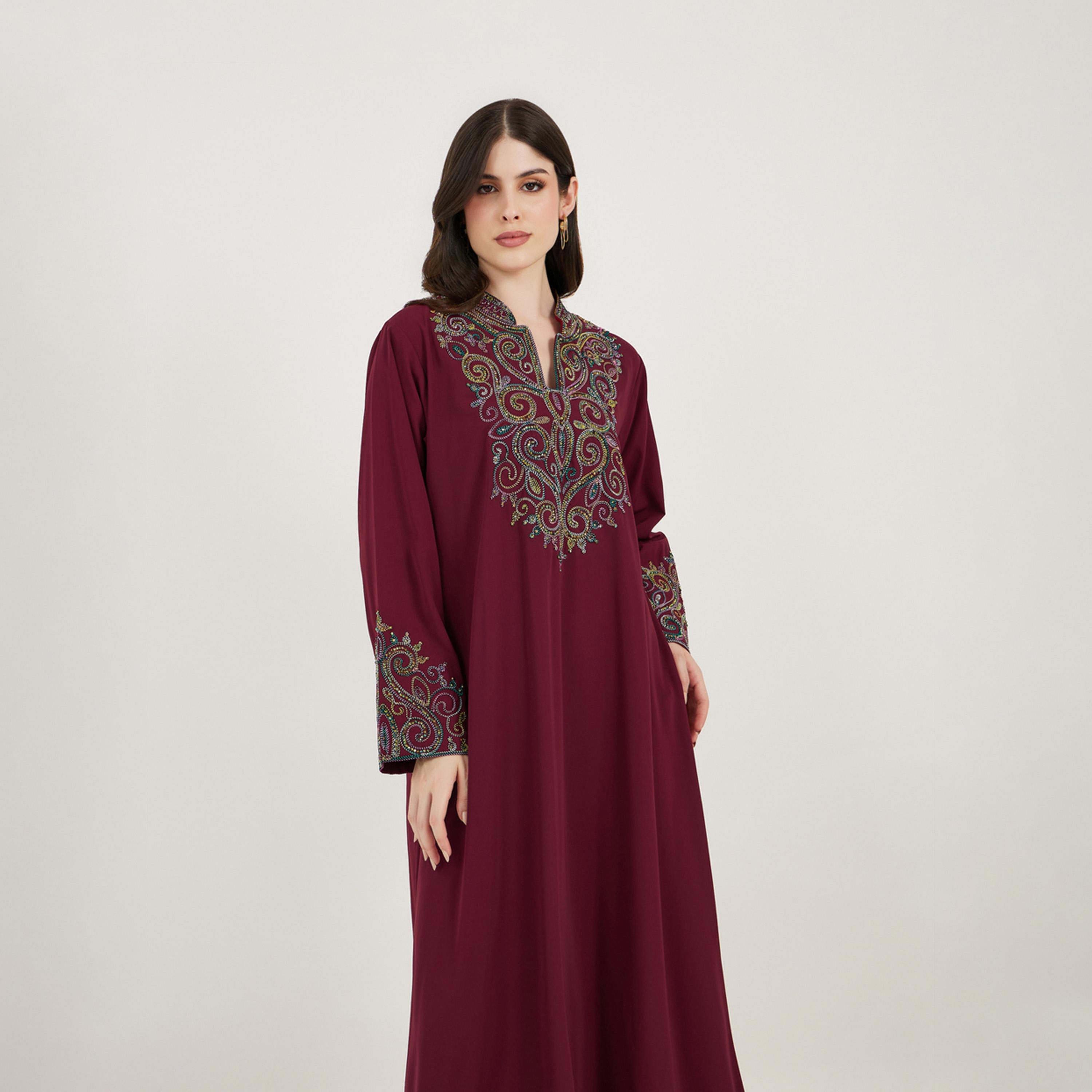 ماكسيم كرييشنز × ستايلي - قفطان متعدد الطبقات بفتحة رقبة صغيرة-women-arabicclothing-kaftan-image-4