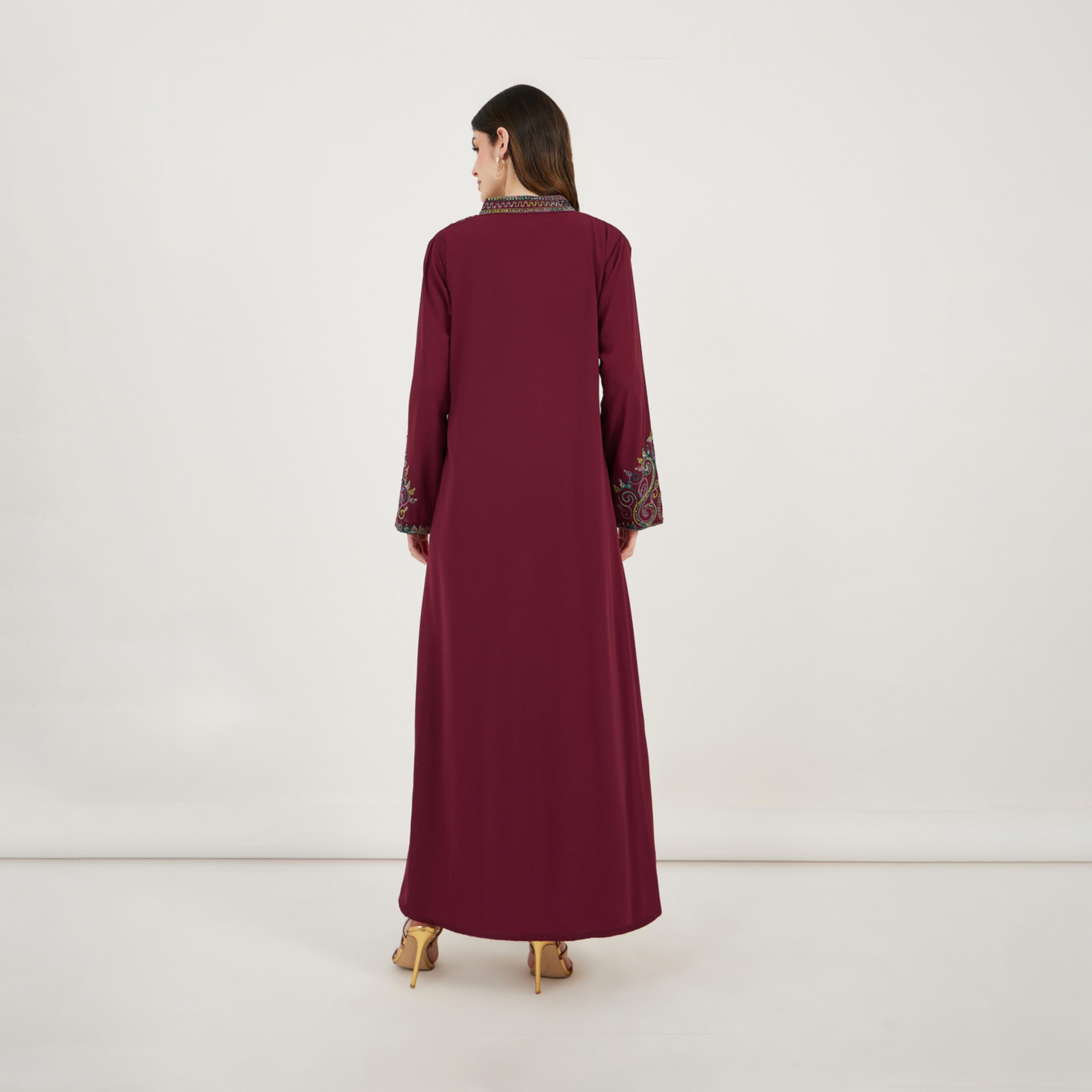 Maxim Creation X Styli Multi Dori Work Notch Neck Kaftan-women-arabicclothing-kaftan-image-6