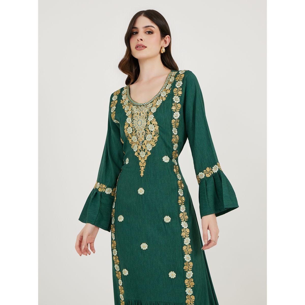 Maxim Creation X Styli  Embroidered Cotton Kaftan with Bell Sleeves-women-arabicclothing-kaftan-image-2