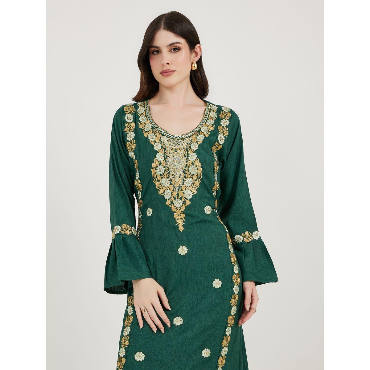 Maxim Creation X Styli  Embroidered Cotton Kaftan with Bell Sleeves-women-arabicclothing-kaftan-image-5