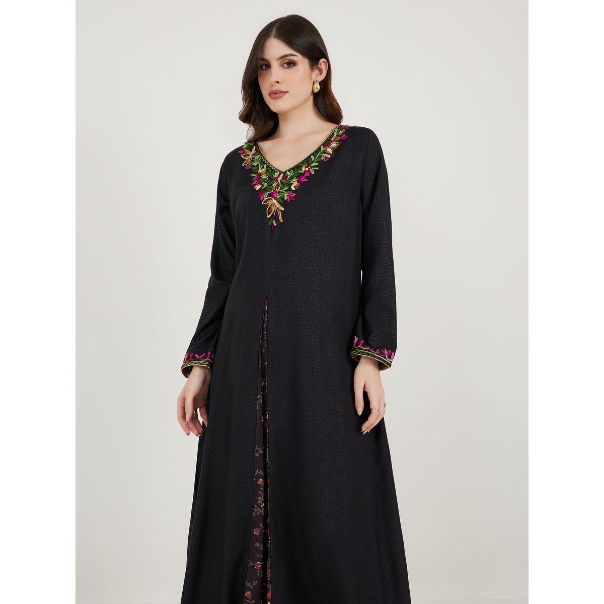 Maxim Creation X Styli  Embroidered V Neck Kaftan with Printed Panel-women-arabicclothing-kaftan-image-4