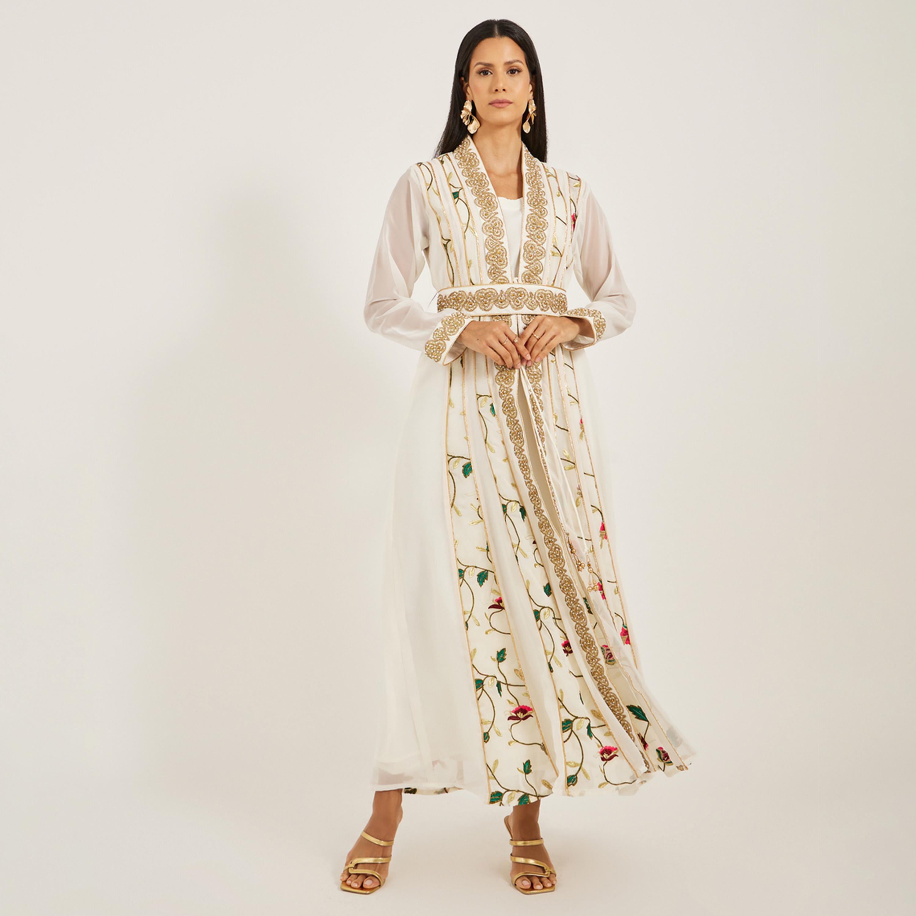 Maxim Creation X Styli Printed Embroidered Kaftan with Belt Detail-women-arabicclothing-kaftan-image-2