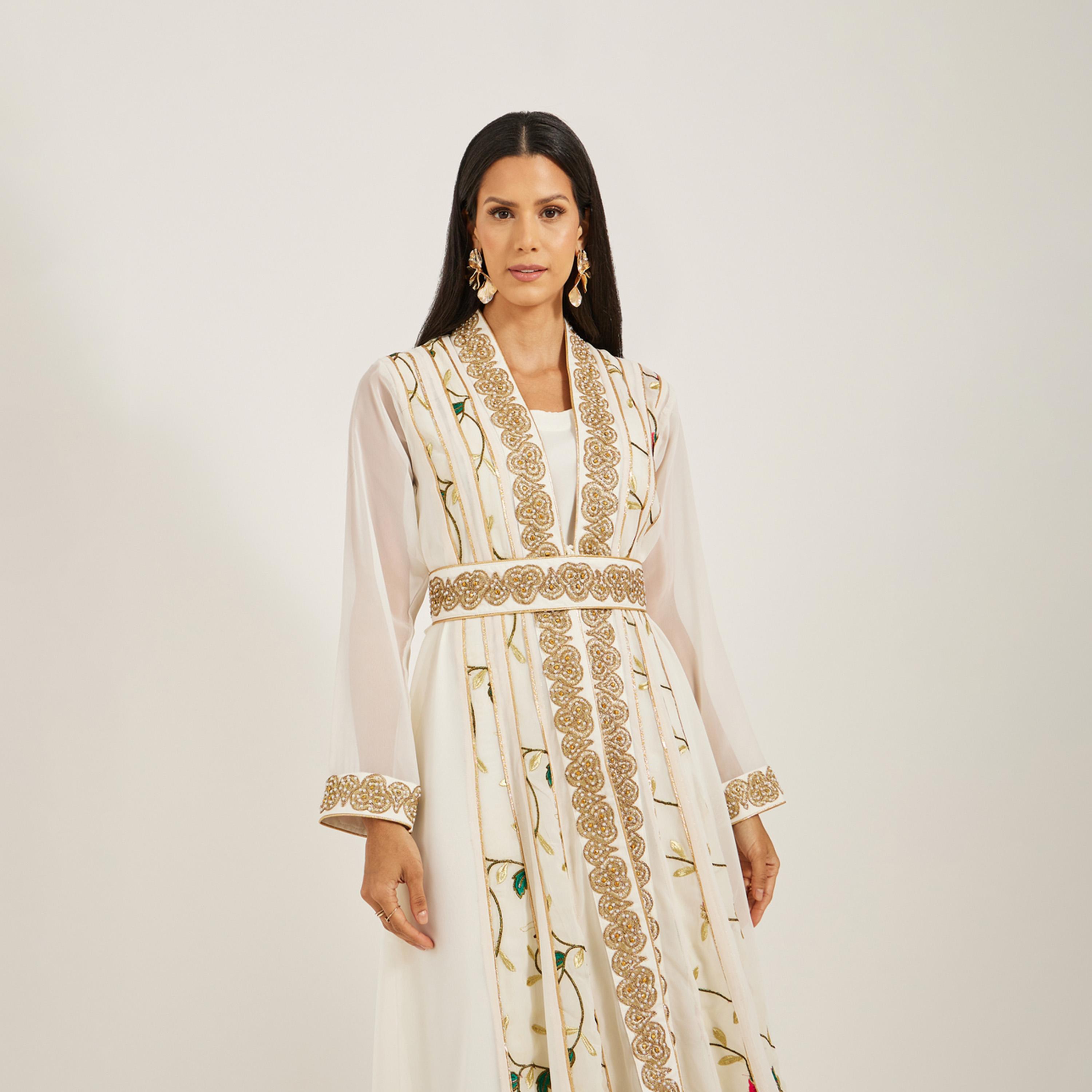 Maxim Creation X Styli Printed Embroidered Kaftan with Belt Detail-women-arabicclothing-kaftan-image-3