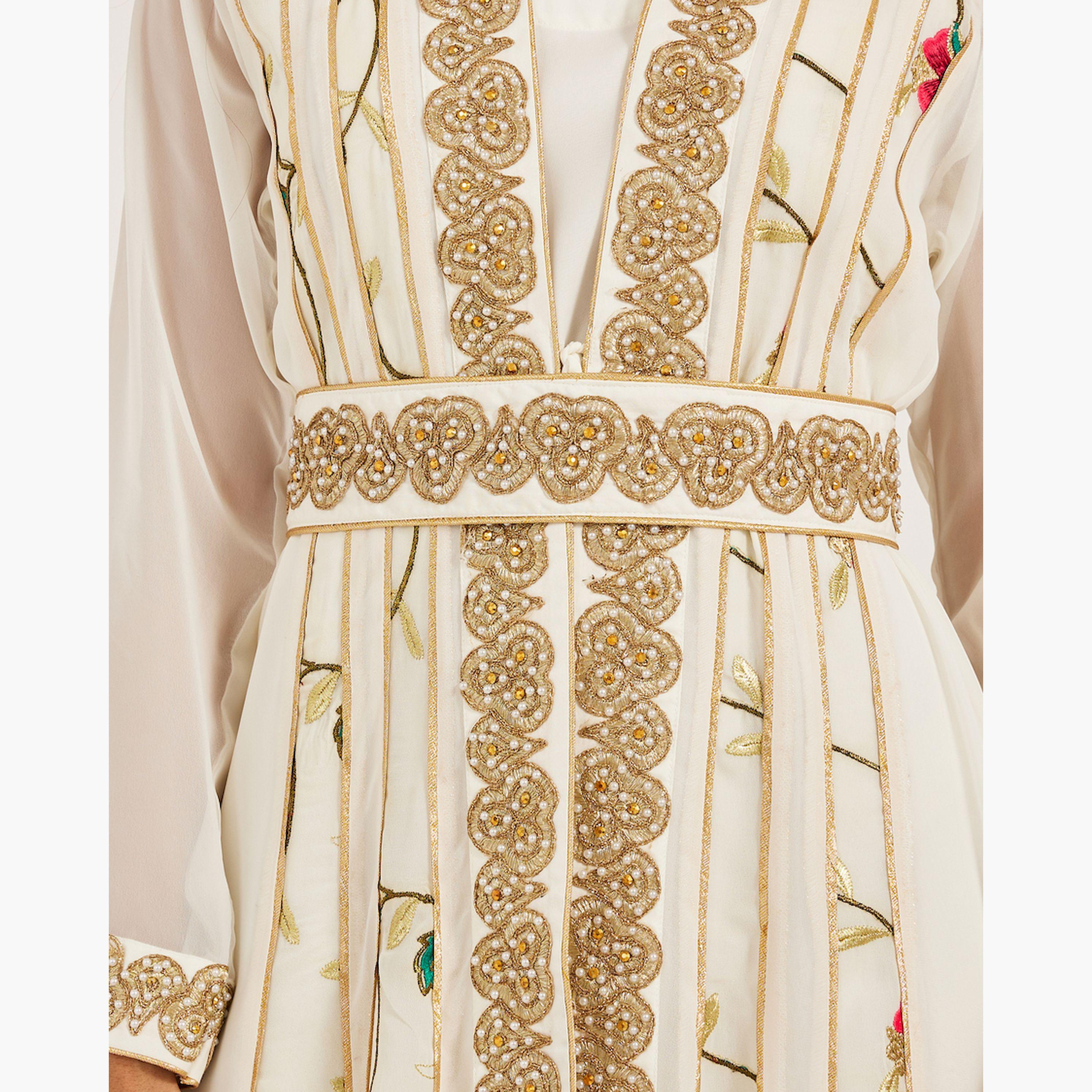 Maxim Creation X Styli Printed Embroidered Kaftan with Belt Detail-women-arabicclothing-kaftan-image-4