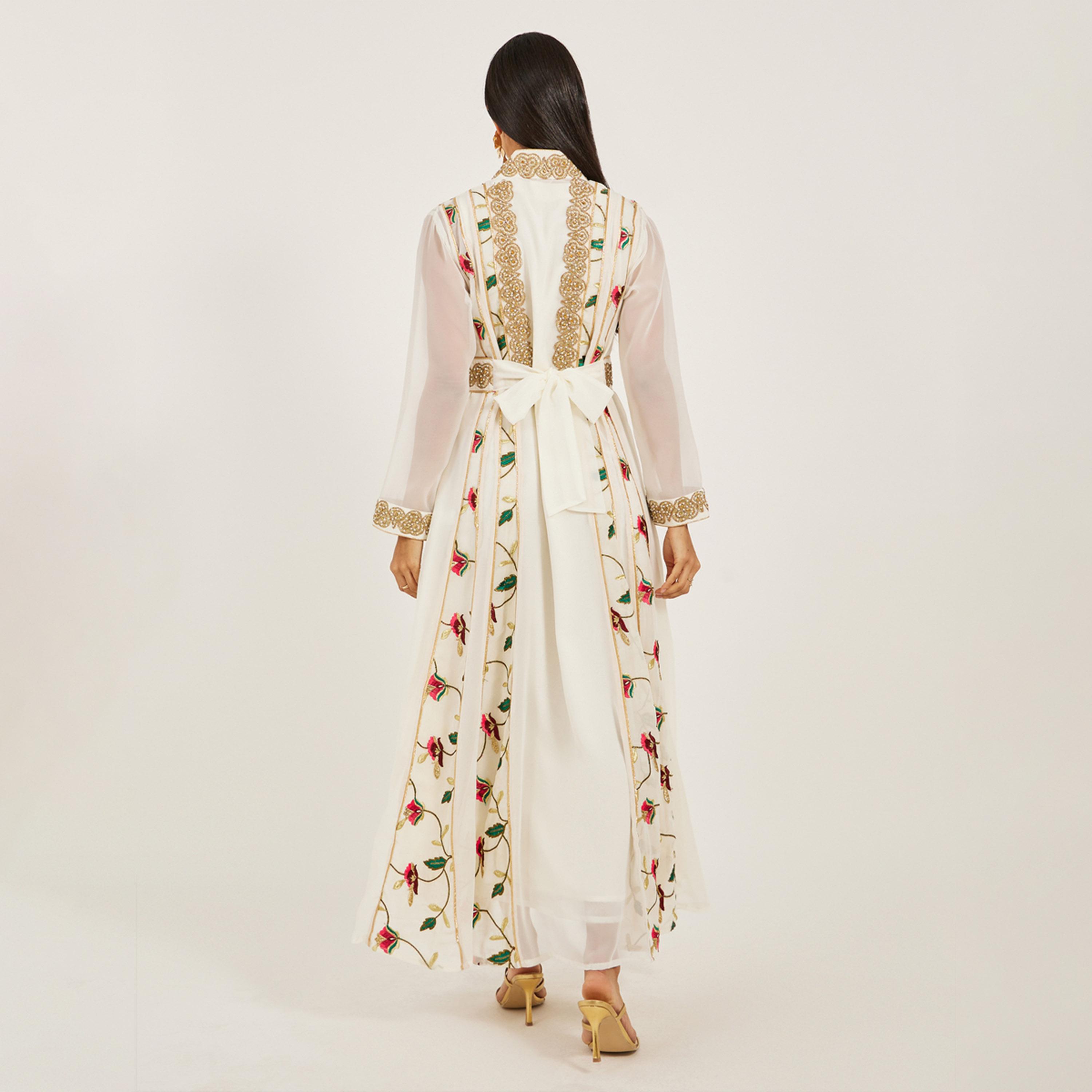 Maxim Creation X Styli Printed Embroidered Kaftan with Belt Detail-women-arabicclothing-kaftan-image-6